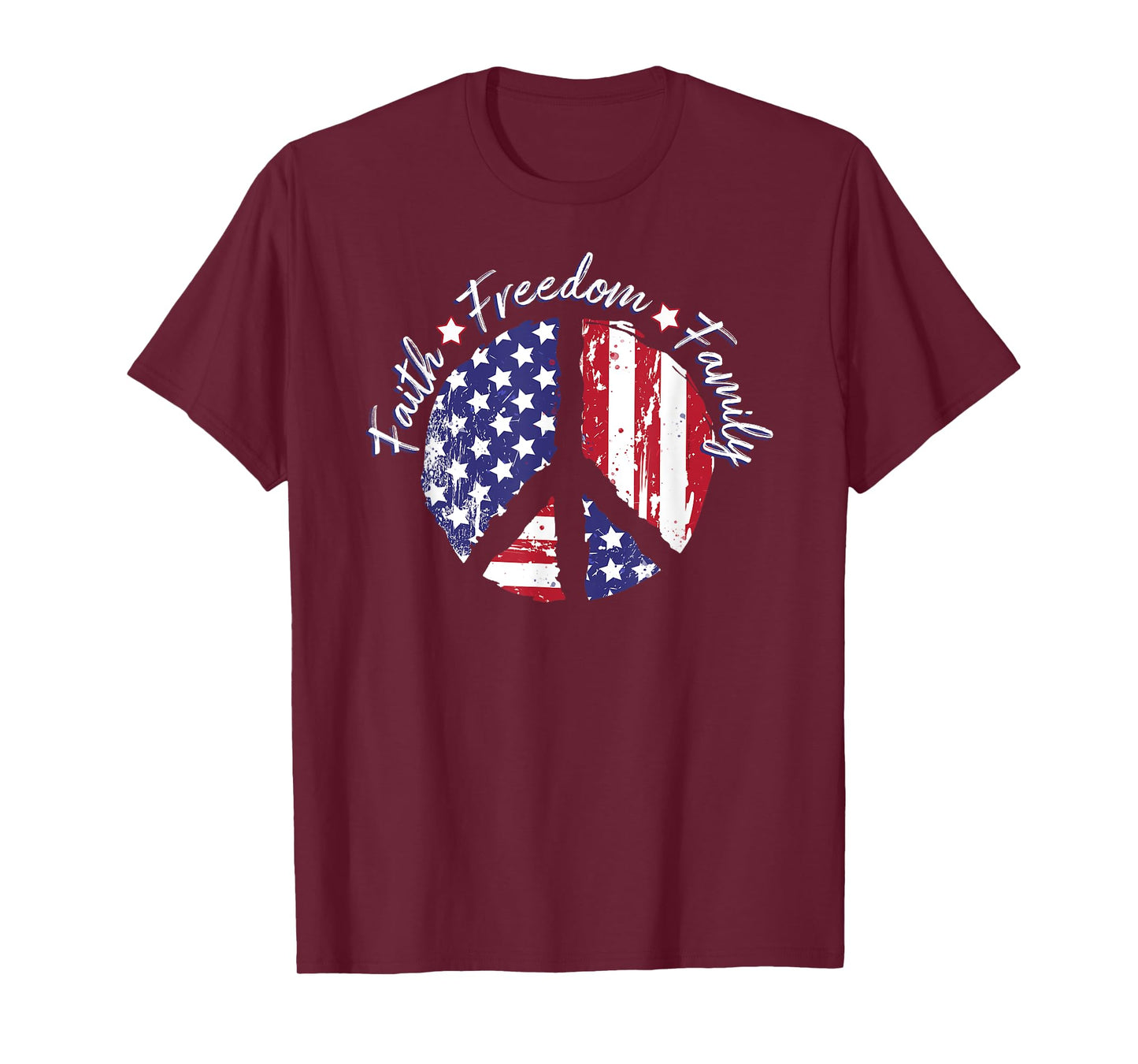Patriotic Peace Sign USA Flag Faith Freedom Family T-Shirt