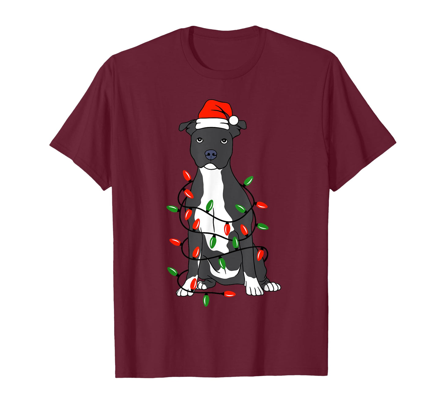 Pittie Pitbull Christmas Santa Hat Lights Xmas Dog Lover T-Shirt