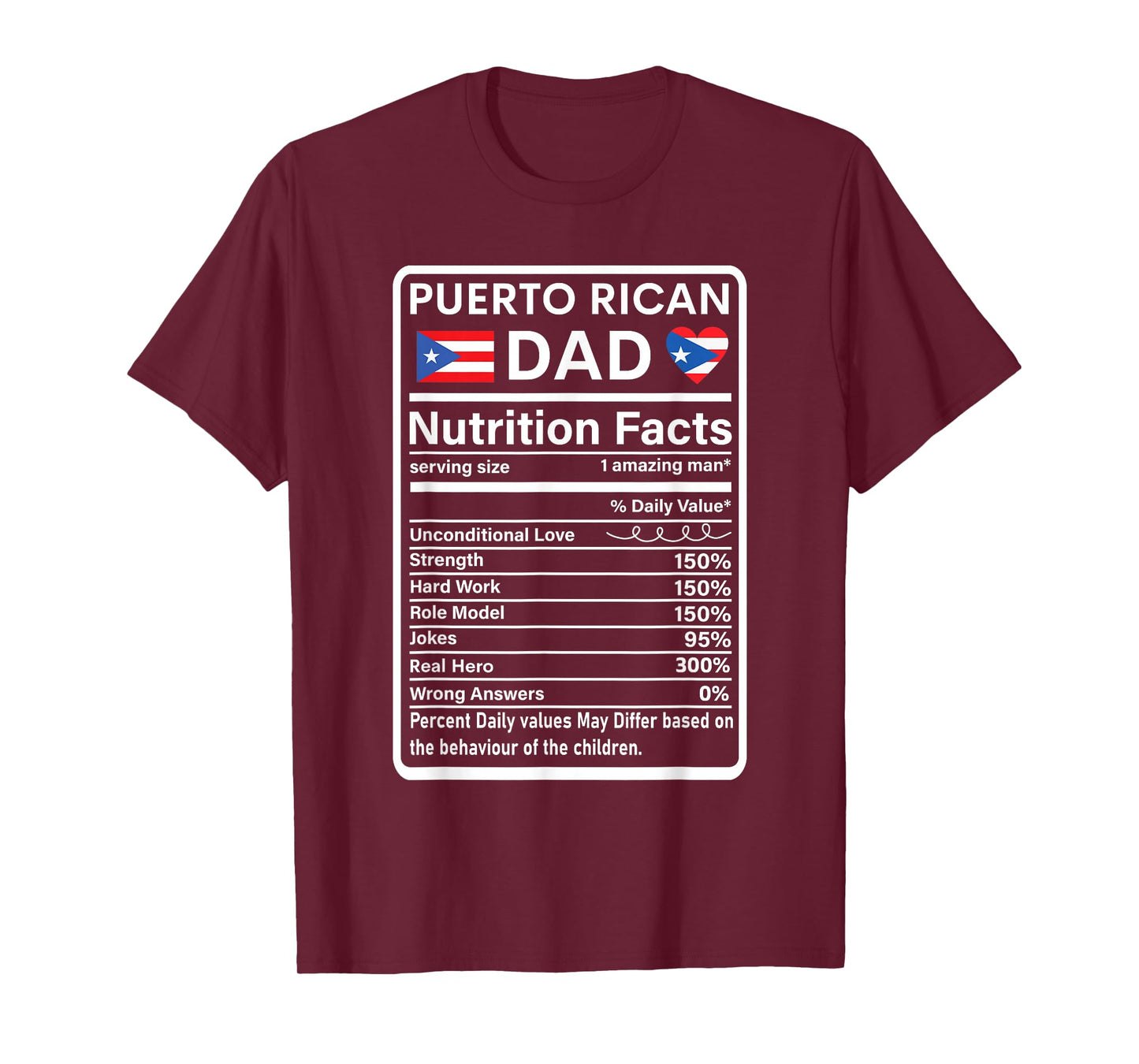 Puerto Rican Dad Nutrition Facts Boricua Puerto Rico PR Flag T-Shirt