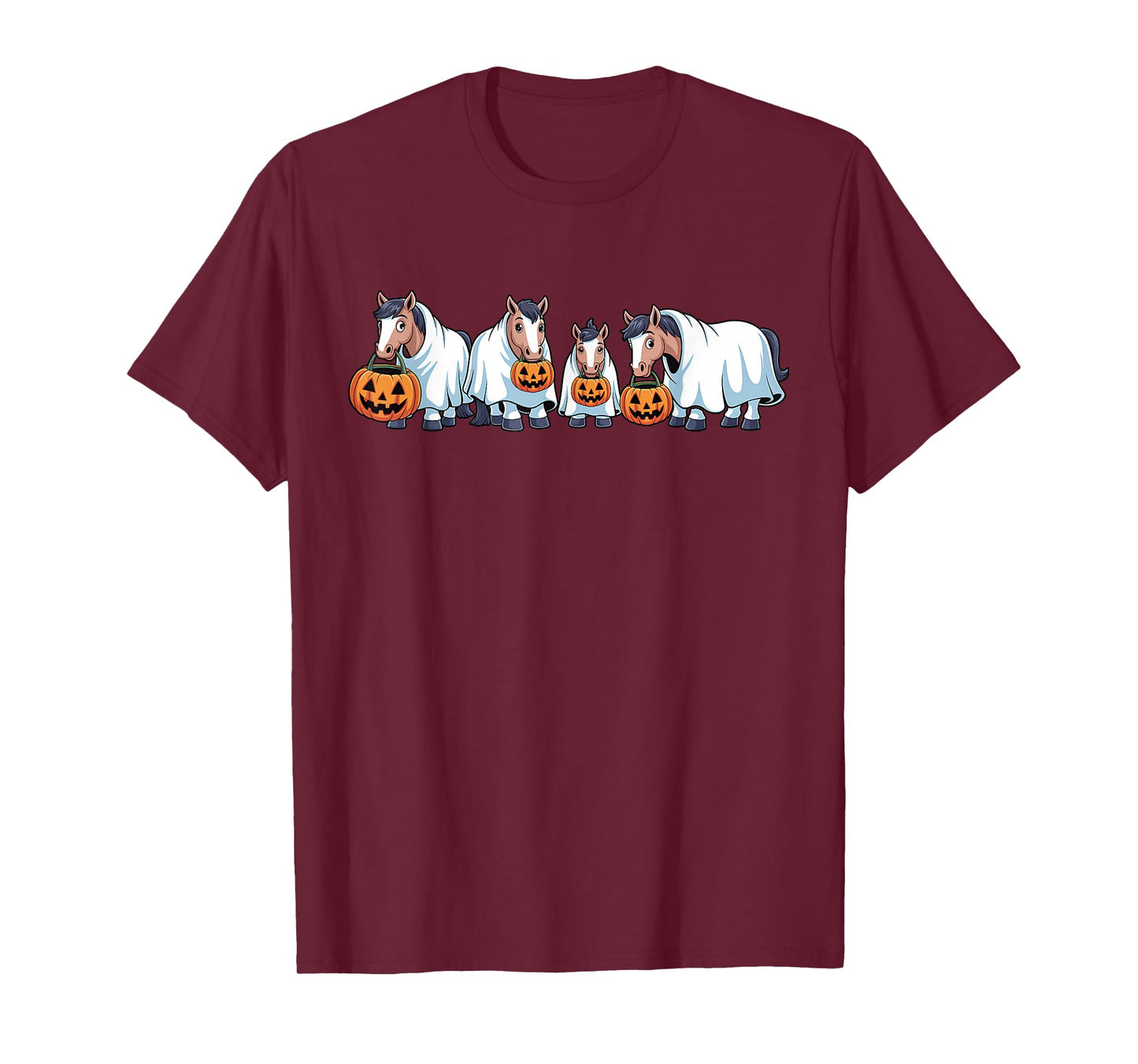 Spooky Horses Ghost Funny Halloween Animals Lover Pumpkin T-Shirt