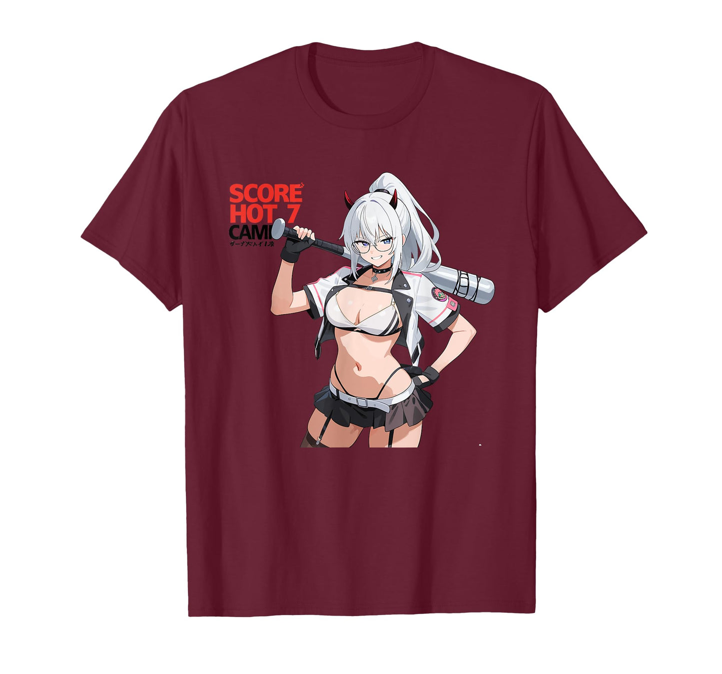 Waifu Sexy Anime Girl Horns Baseball Japanese Manga Style T-Shirt