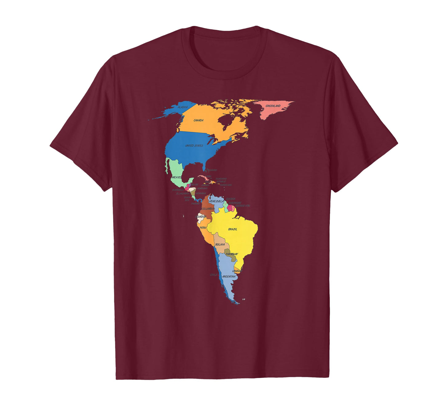 colored Map of North and South America with country names T-Shirt
