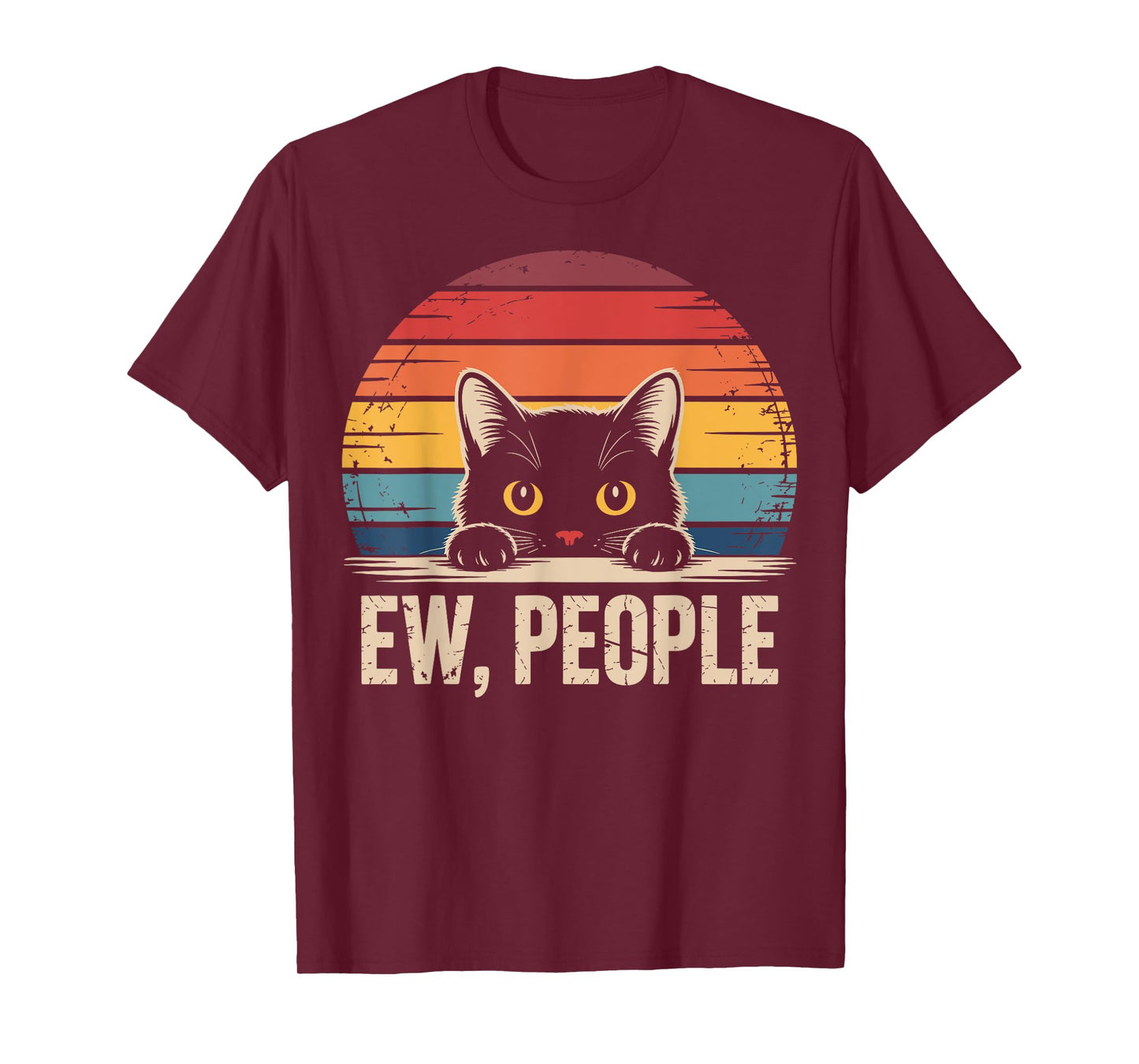 Ew People Retro Vintage Anti Social Cat Funny Introvert T-Shirt