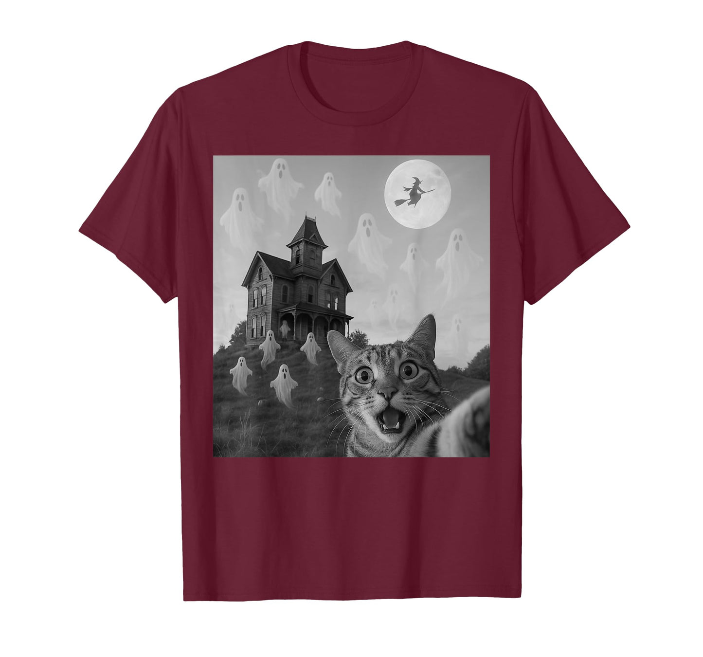 Halloween Cat Selfie Scary House Ghosts Funny Cat Halloween T-Shirt