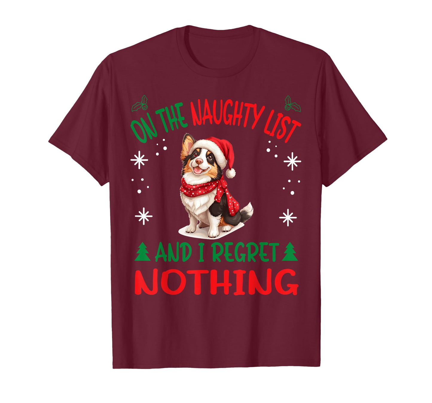 Cute Cardigan Welsh Corgi Dog Christmas On The Naughty List T-Shirt for Men Women
