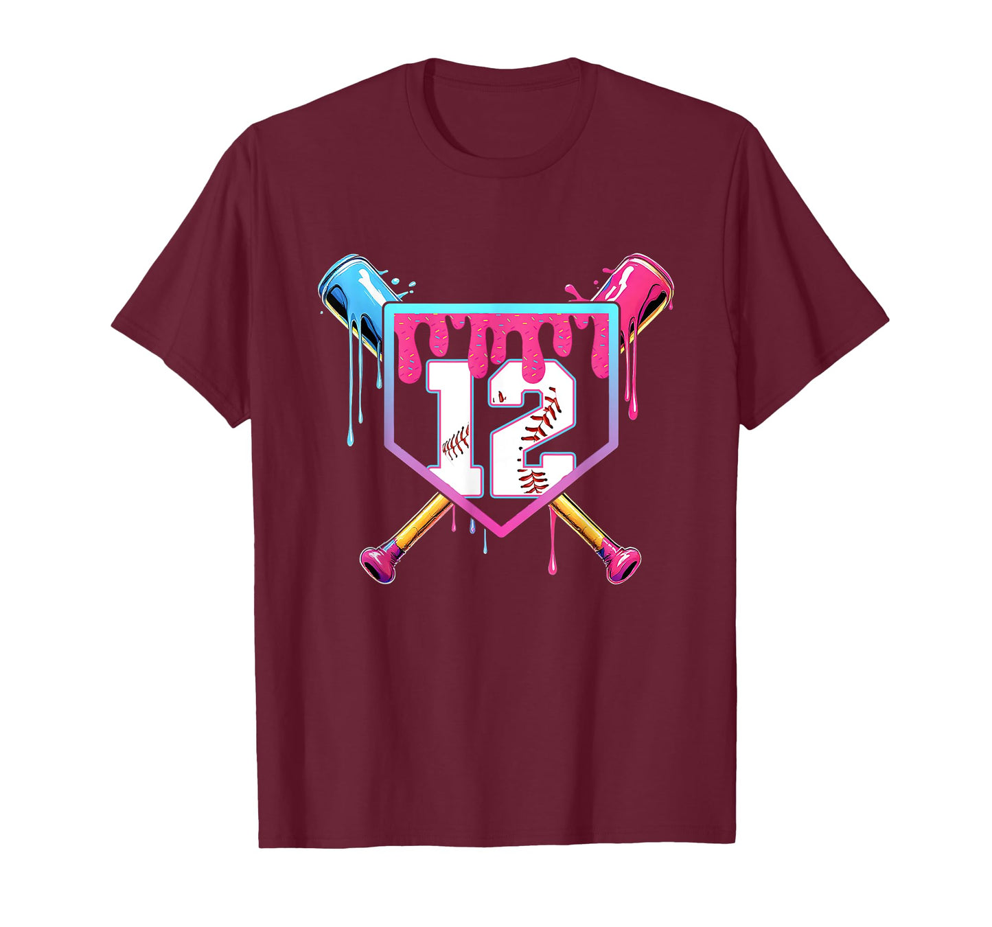 12th Birthday Ice Cream Drip Baseball Splatter 12 Years Kids T-Shirt