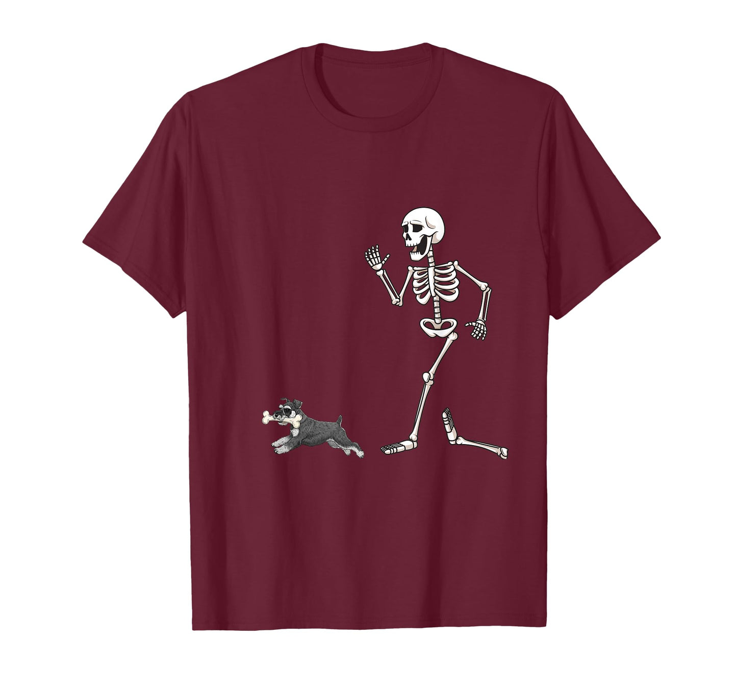 Funny Halloween Miniature Schnauzer and Skeleton T-Shirt
