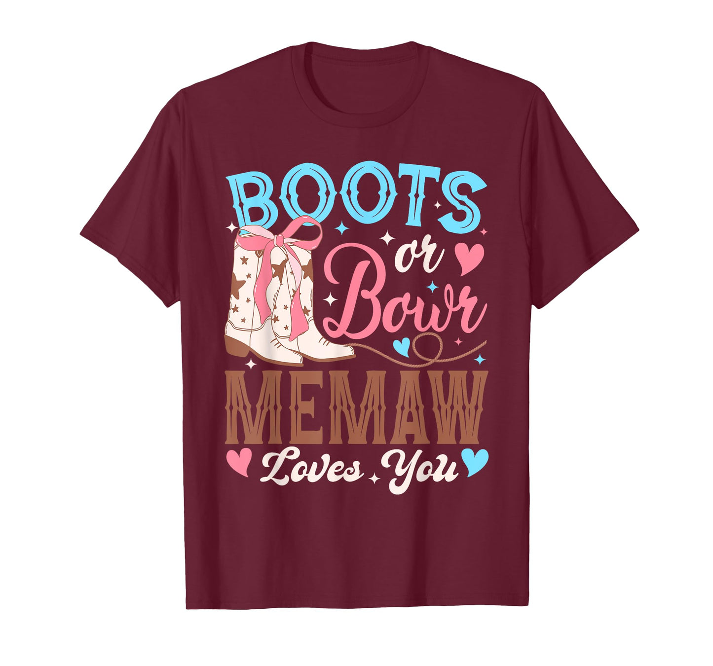 Boots or Bows Memaw Loves You Gender Reveal Family T-Shirt