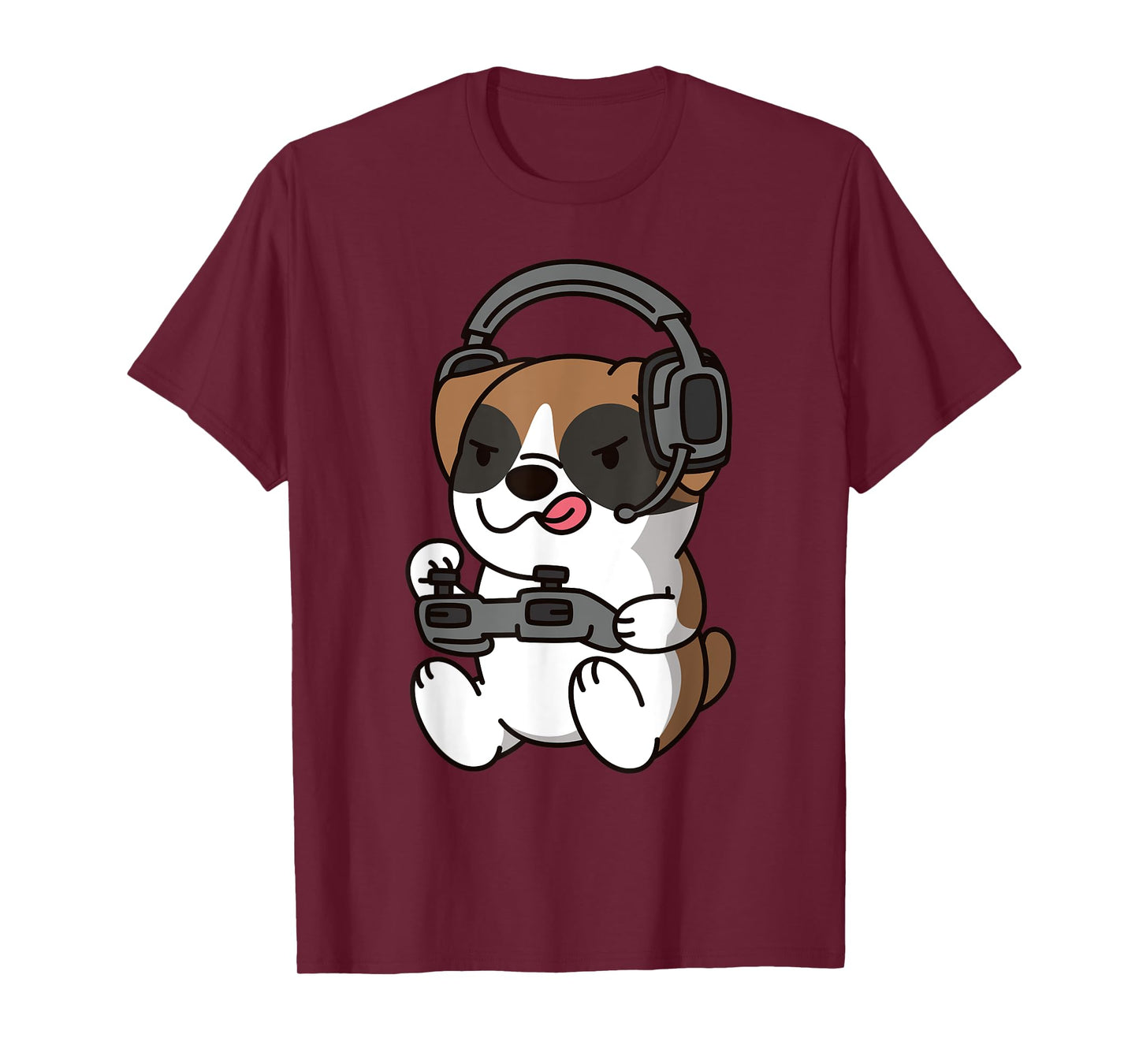 Boxer Dog Playing Video Games T-Shirt for Men Women Kids