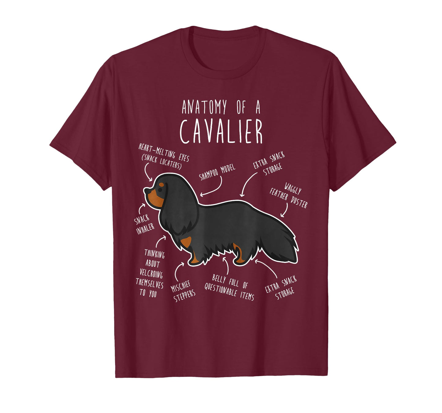 Cavalier King Charles Spaniel Dog Black Tan Funny Anatomy T-Shirt for Men Women Girls Kids