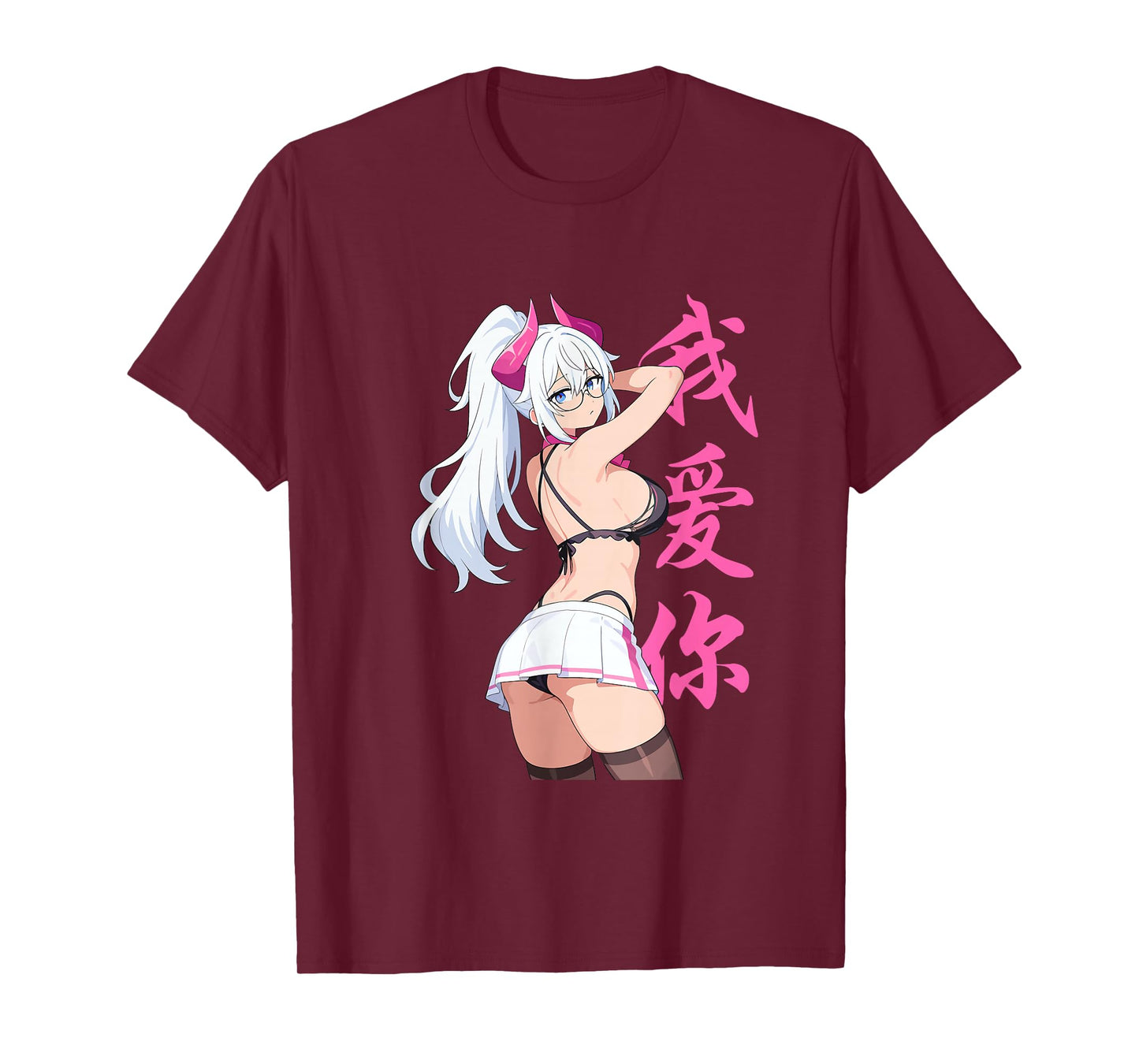 Waifu Sexy Anime Girl Horns Mini Skirt Japanese Retro Art T-Shirt