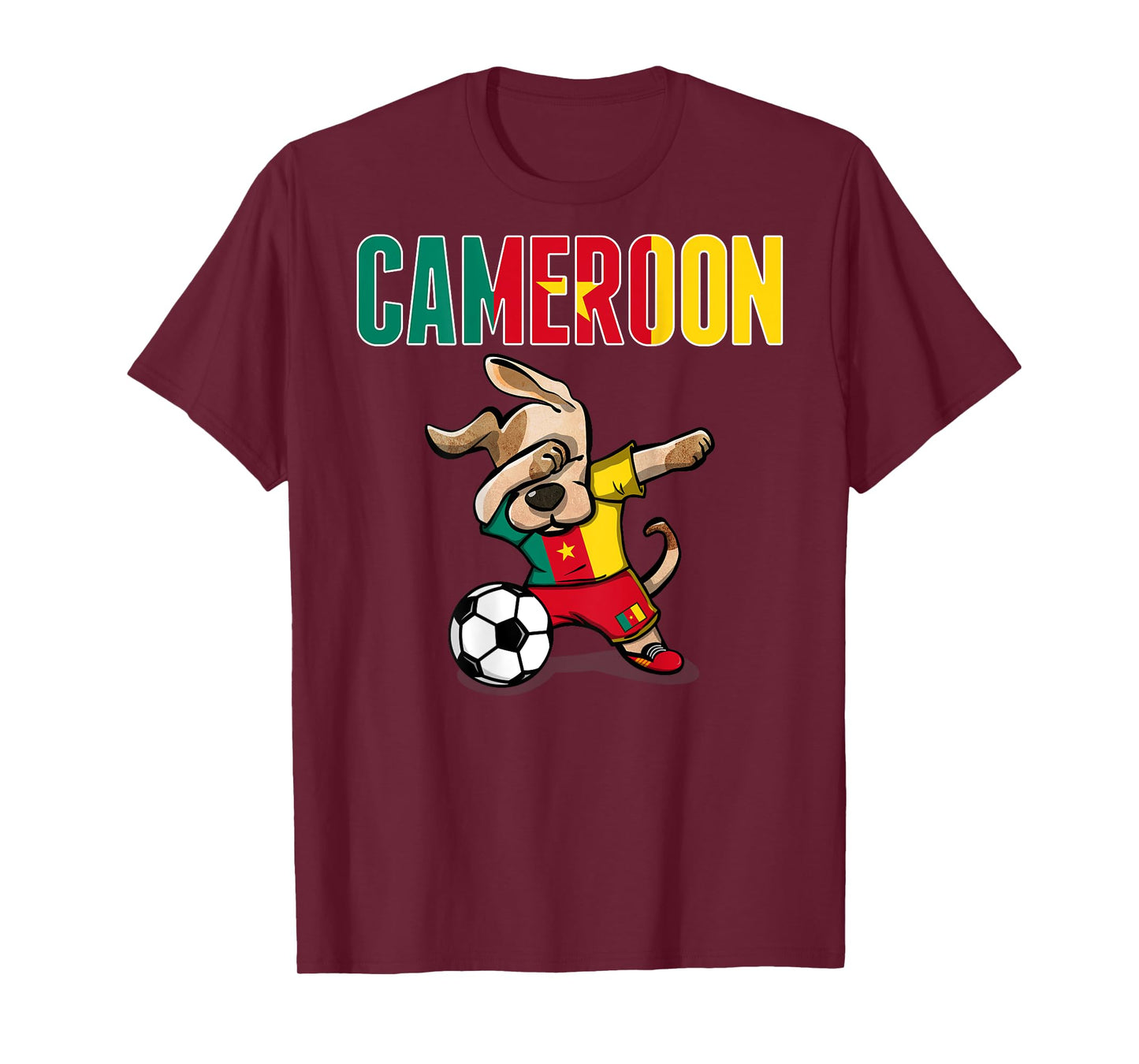Dabbing Dog Cameroon Soccer Lovers Jersey Cameroonian Flag Men Women Kids T-Shirt