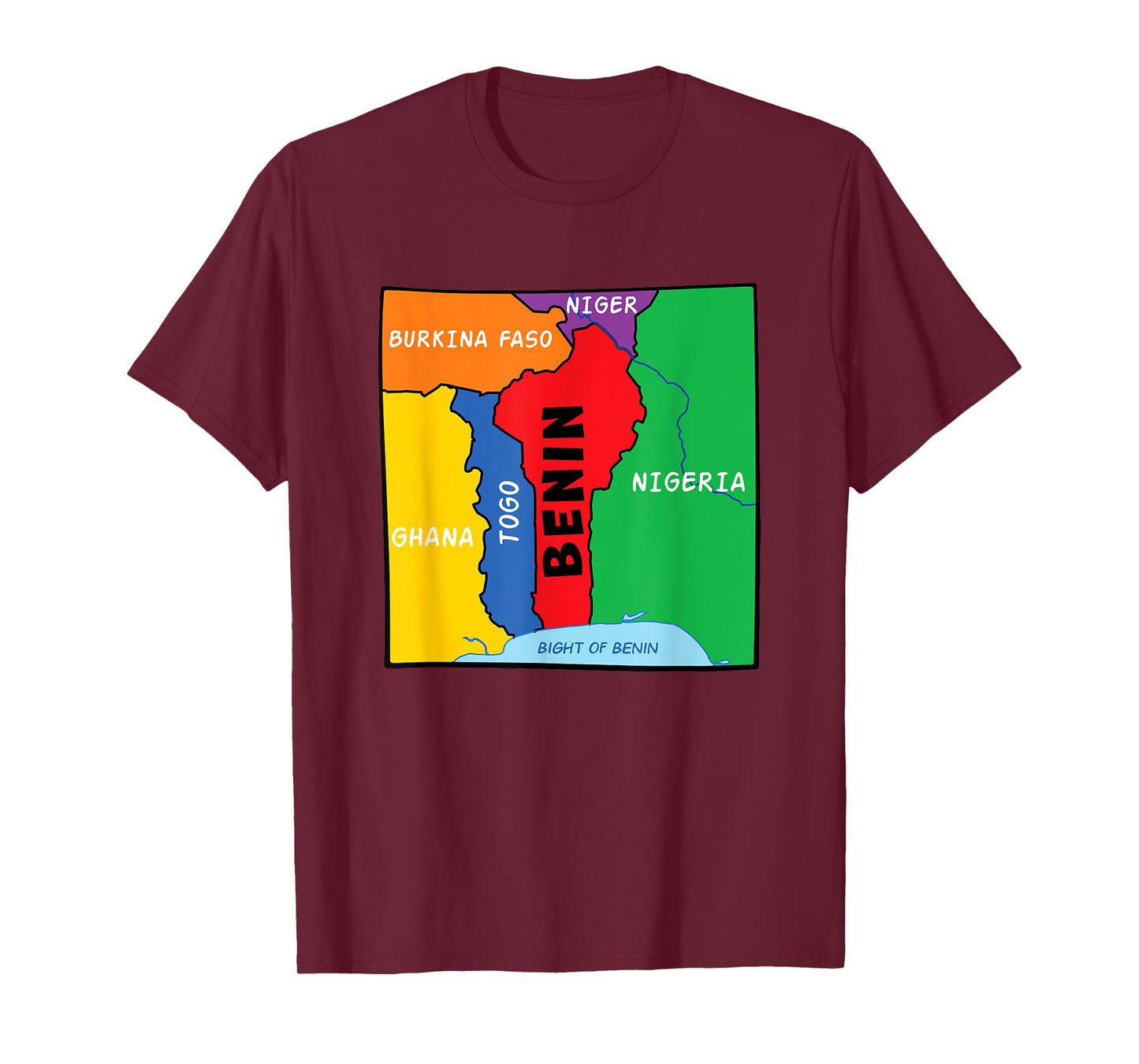 Colorful simplified Benin map, neighboring countries names T-Shirt