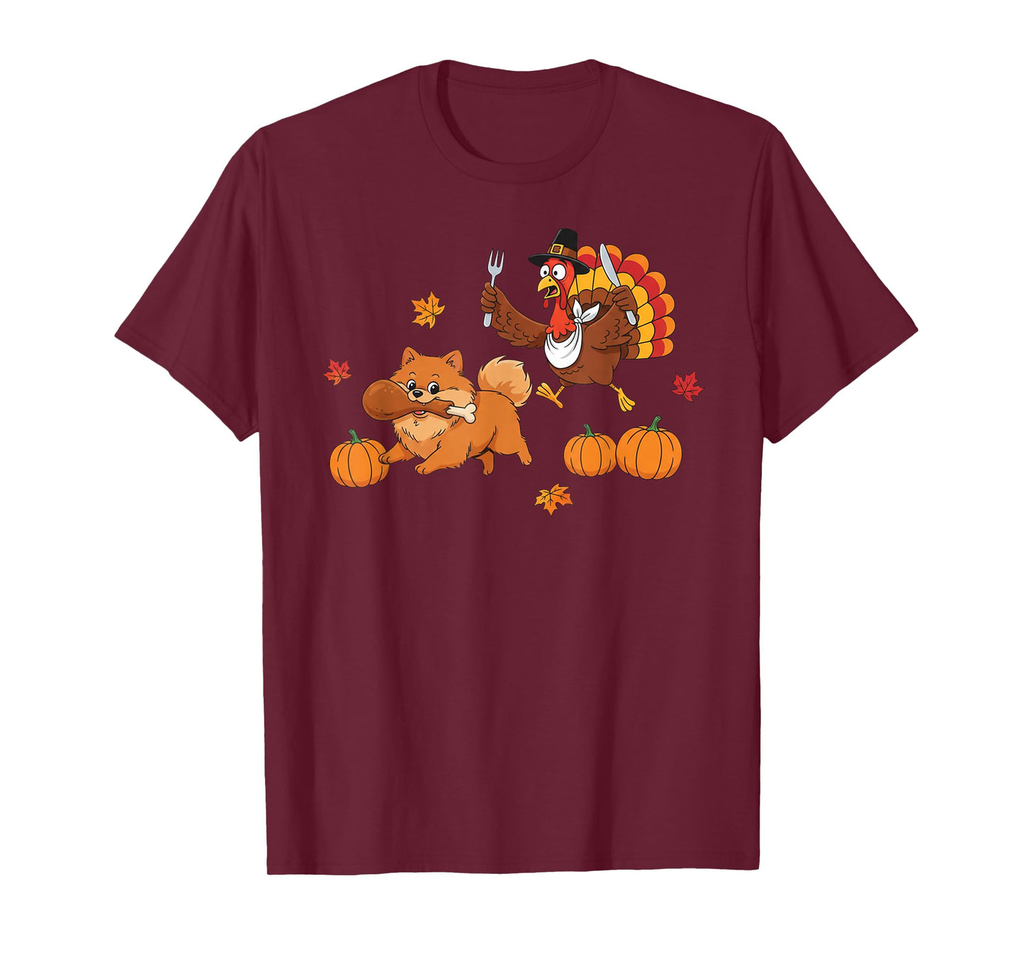 Funny Pomeranian Turkey Autumn Thanksgiving Womens Mens Kids T-Shirt