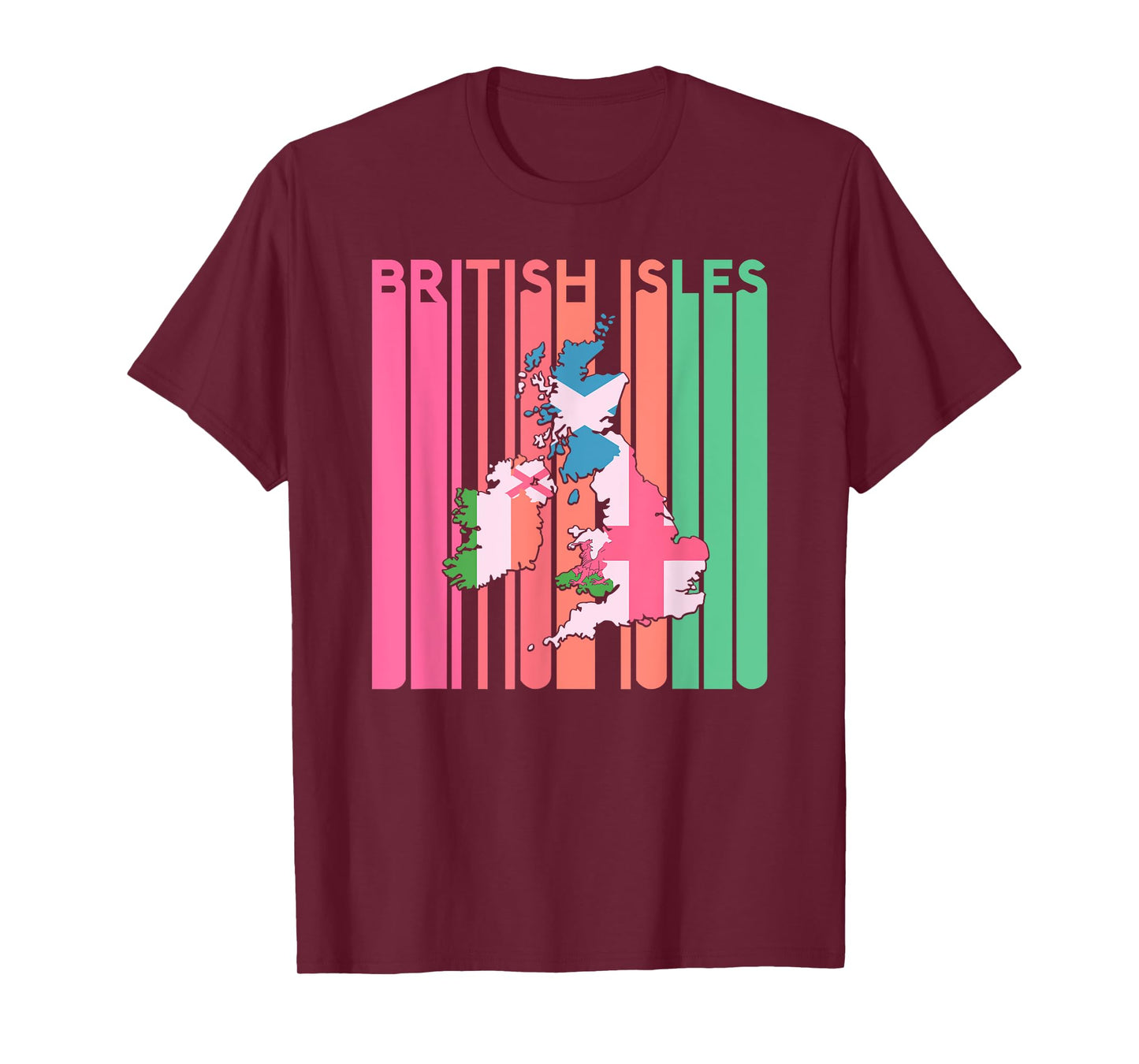 British Isles Sea Ireland Scotland Wales England Map Retro T-Shirt