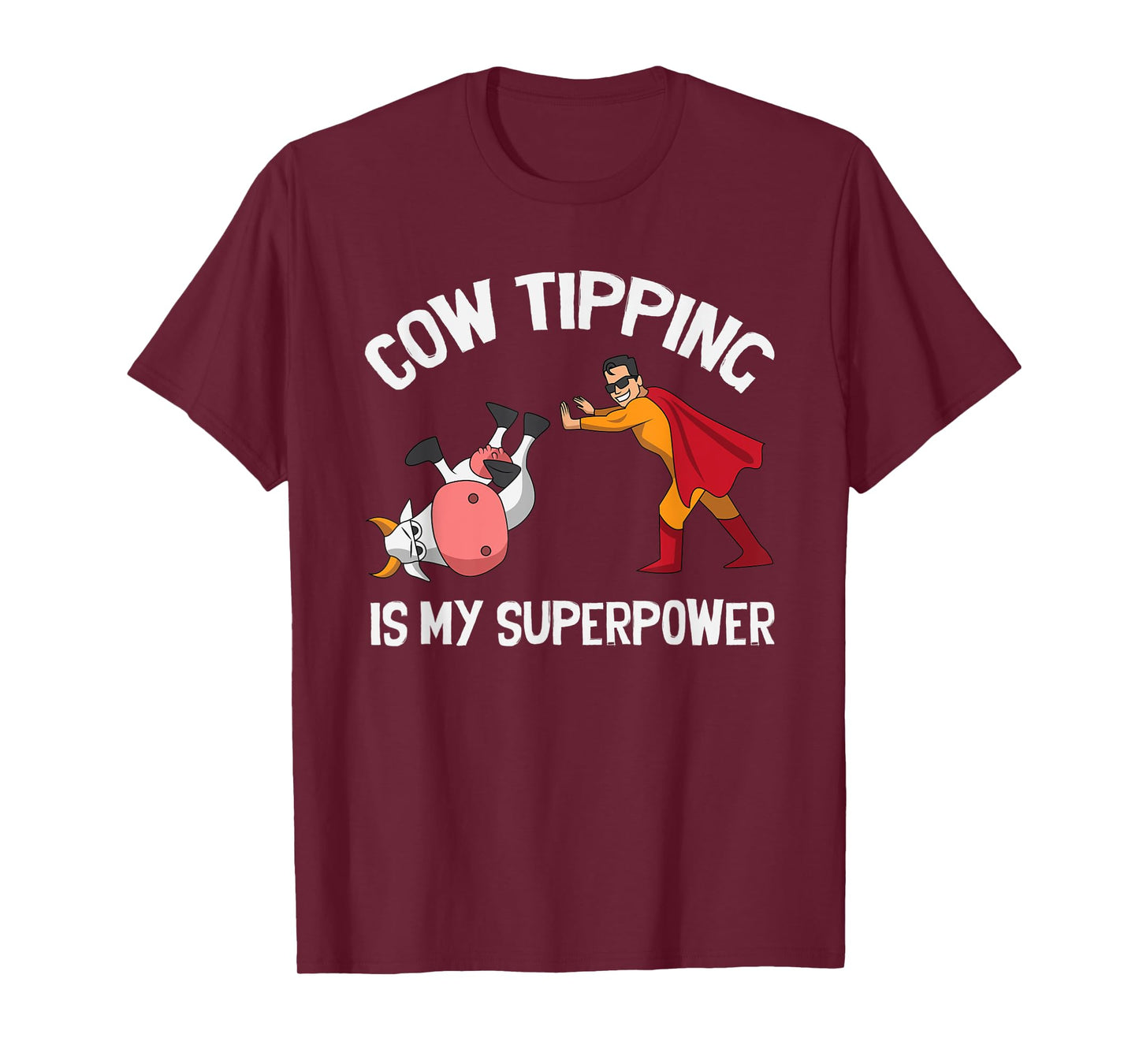 Funny Cow Tipping Redneck Super Hero Humor Country Farm Boy T-Shirt