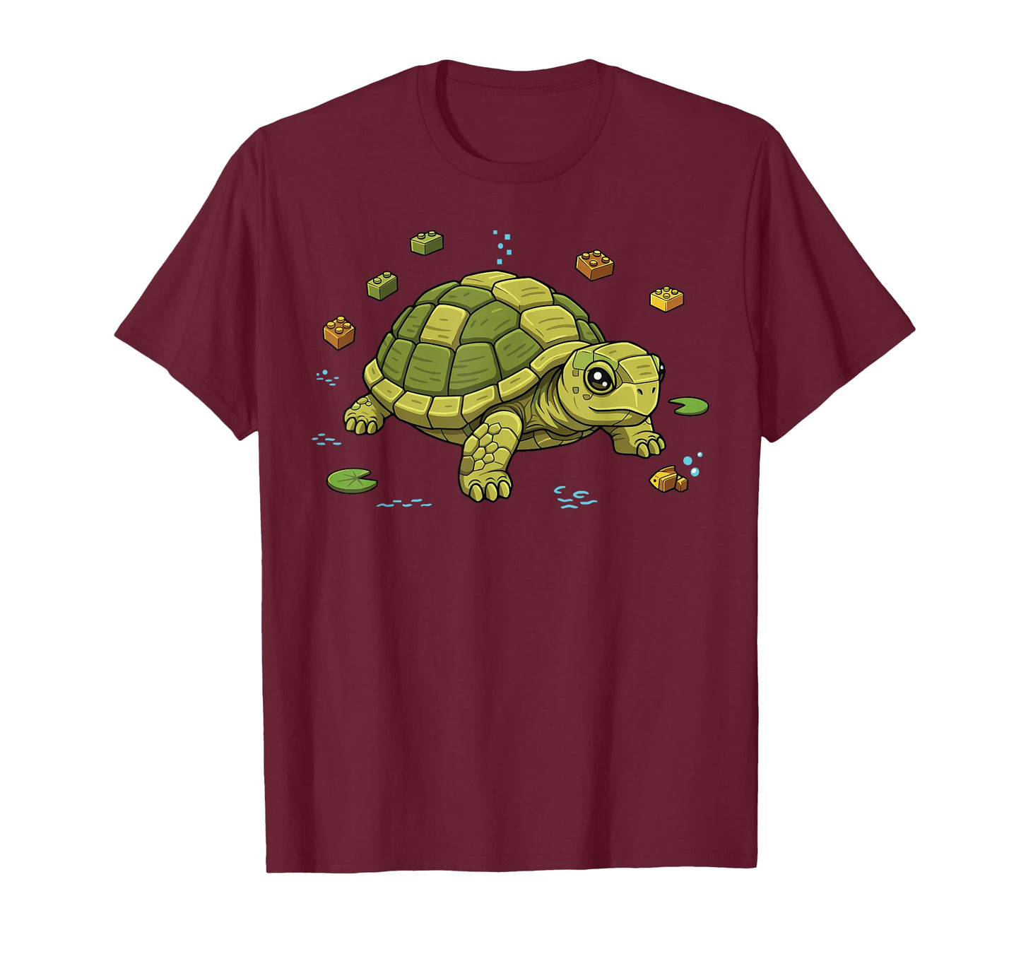 Cute Turtle Built from Bricks with Pond Elements T-Shirt