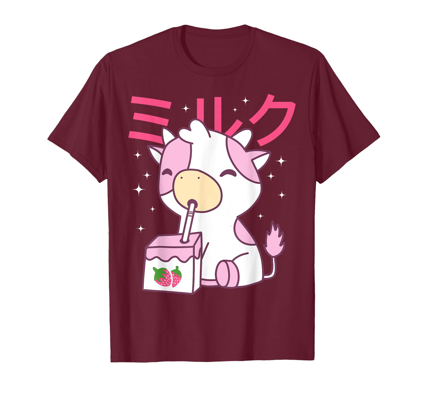 Strawberry Milk Drinking Cute Kawaii Cow T-Shirt