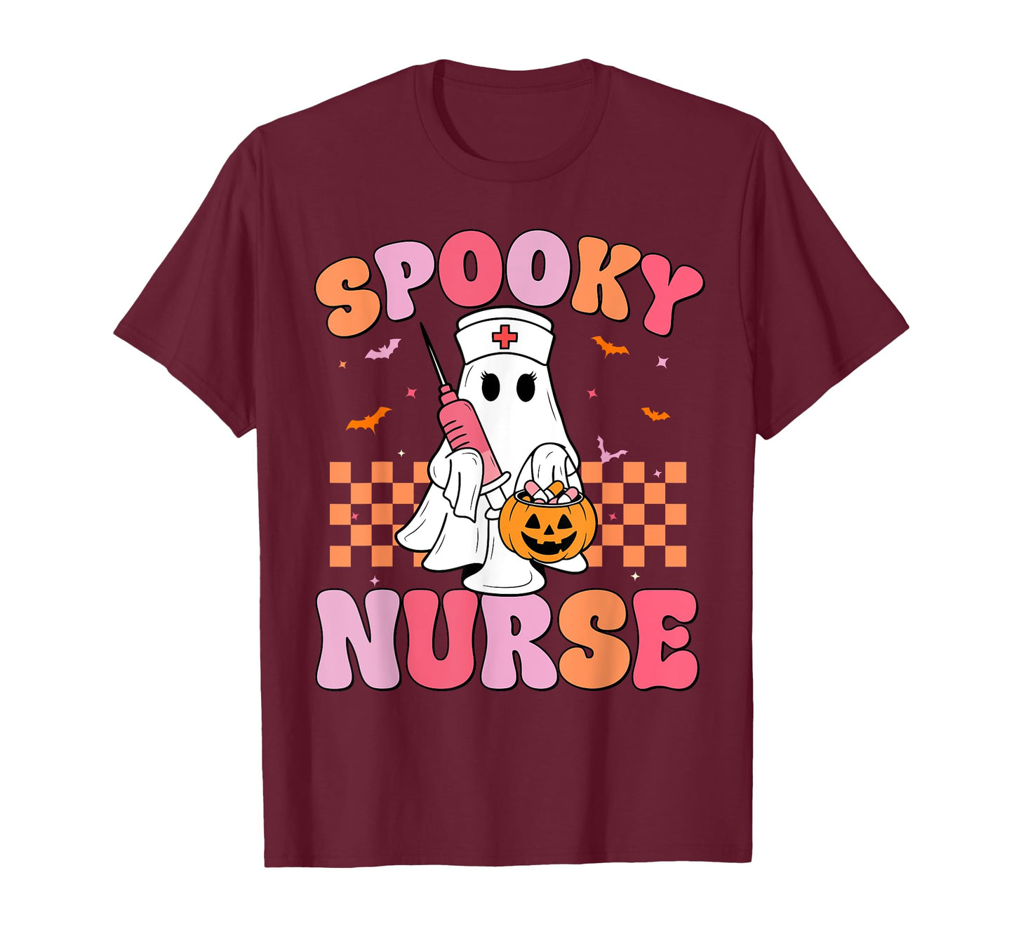 Groovy Spooky Nurse Funny Ghost Halloween Nursing Women T-Shirt