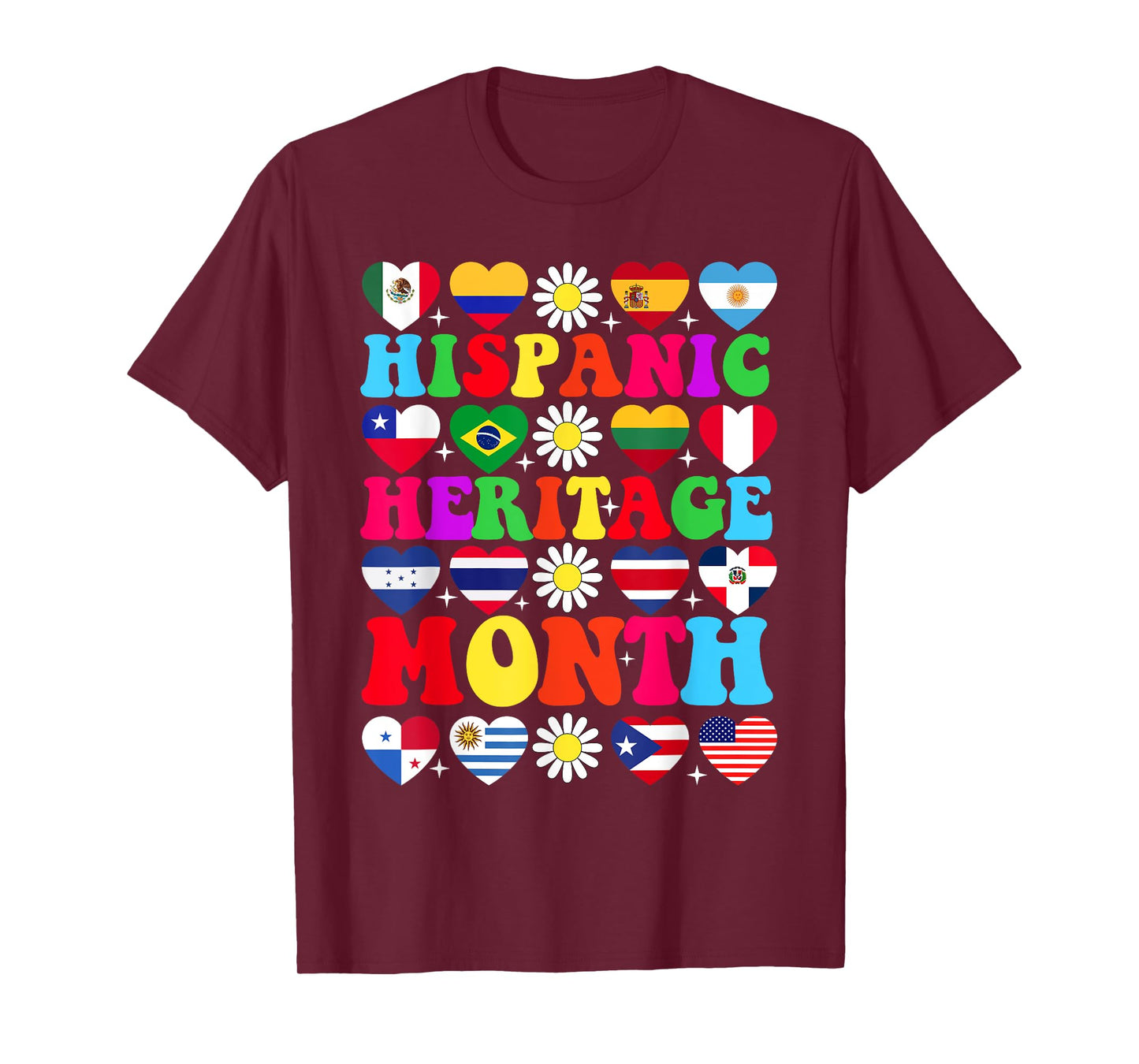 Hispanic Heritage Month Latino All Countries Heart Flags T-Shirt