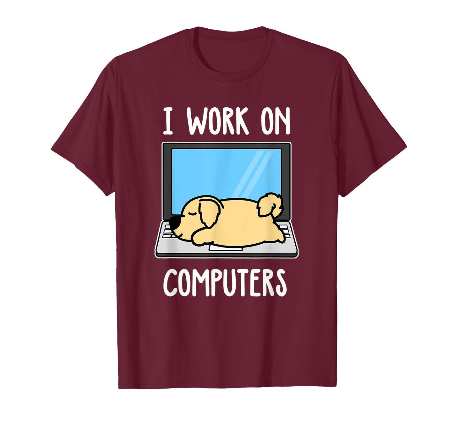Golden Retriever I Work On Computer Dog Sleep Puppy Lovers T-Shirt