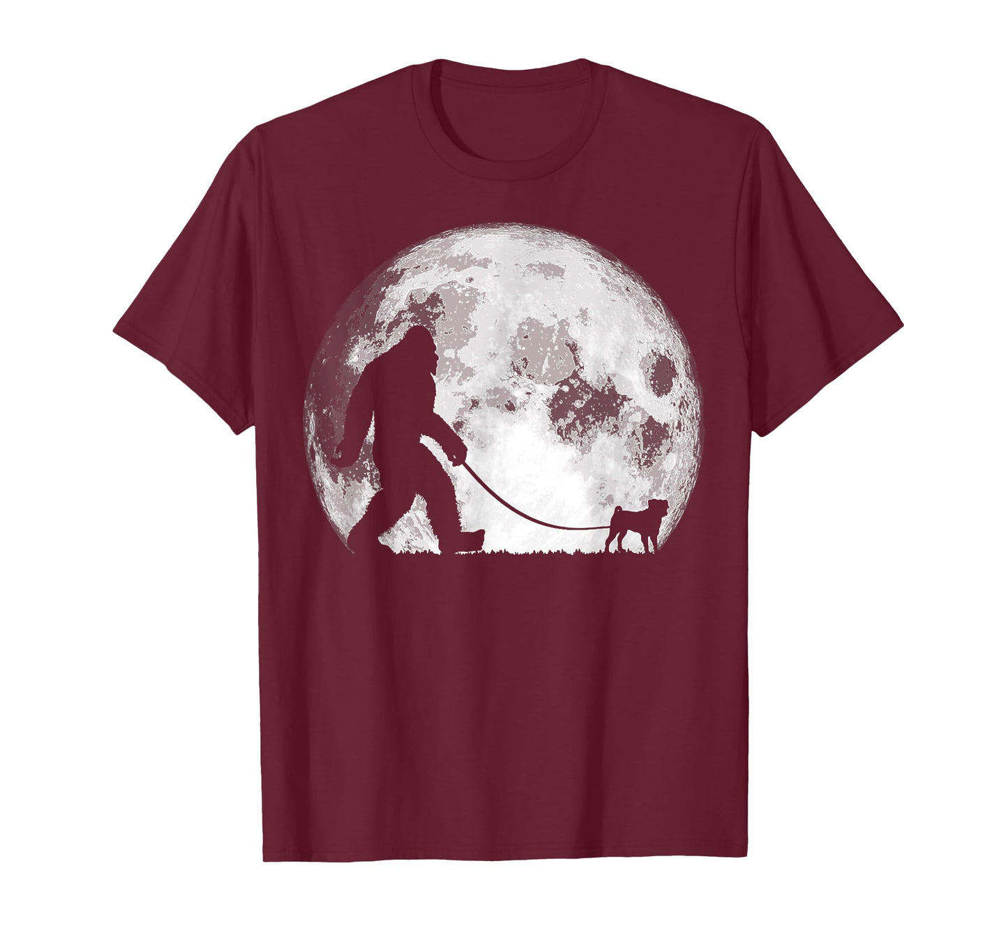 Bigfoot & Pug Funny Night Time Dog Walking Graphic T-Shirt for Men Women