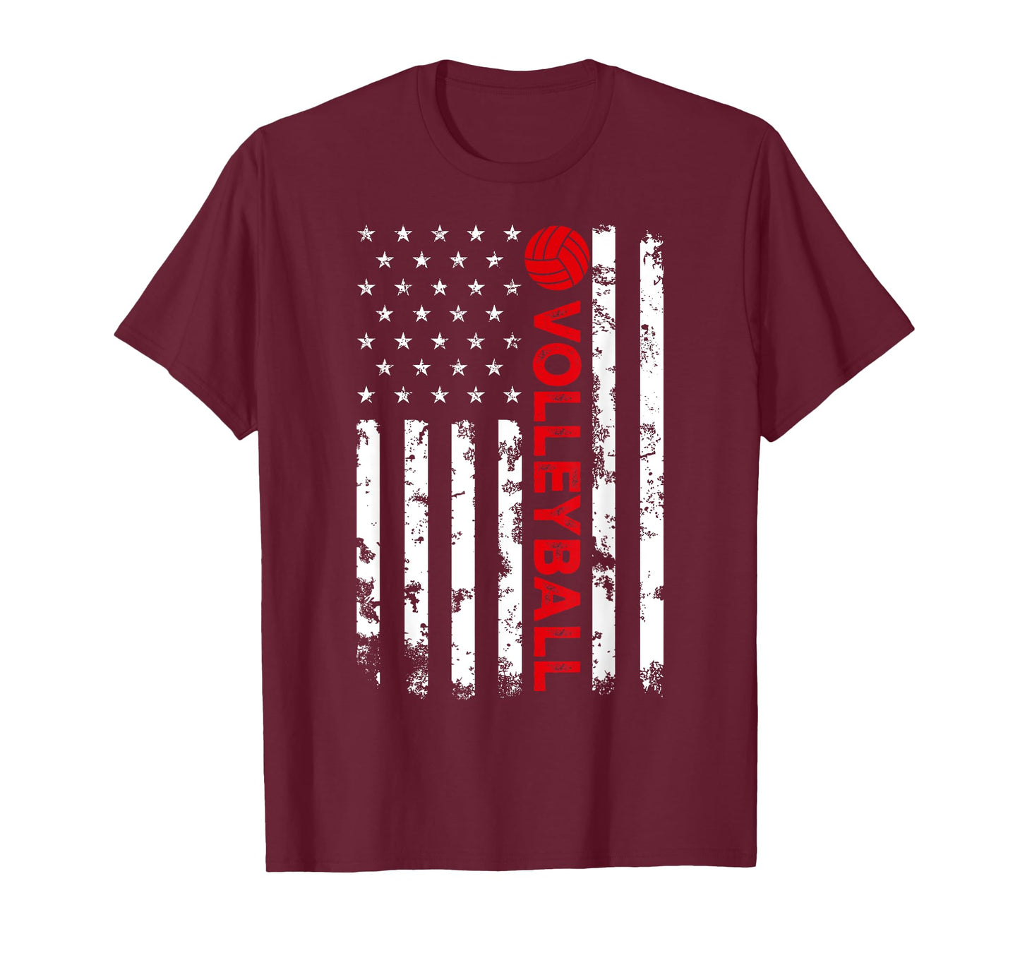 USA Flag Vintage Distressed Tee American Flag Volleyball T-Shirt