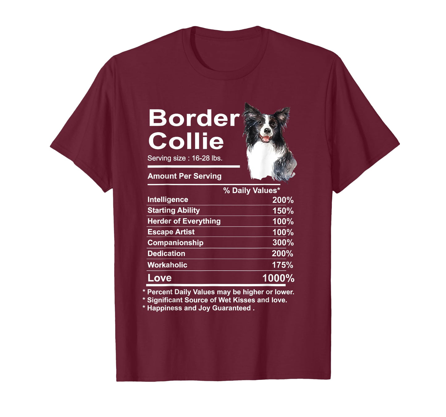 Funny Border Collie Facts Nutrition Gift Border T-Shirt