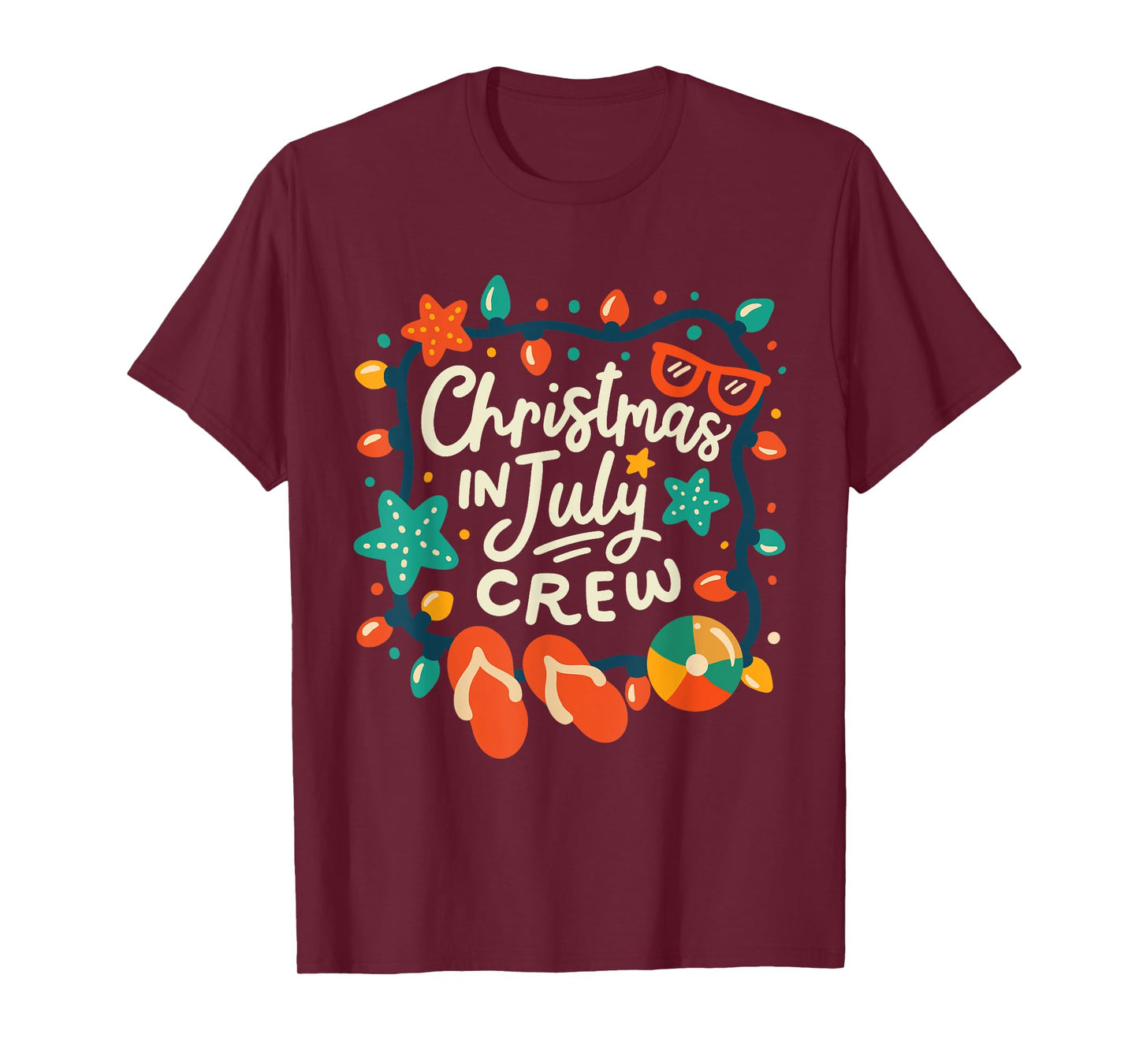 Funny Christmas In July Crew Lights Summer Men Women Kids T-Shirt