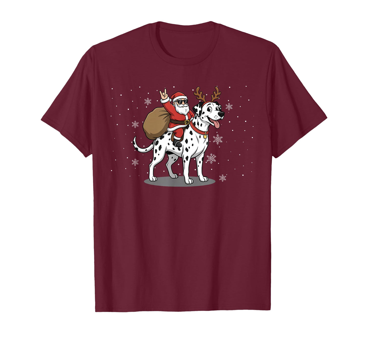 Santa Riding Dalmatian Dog Lover Deer Xmas Kids Women Men T-Shirt