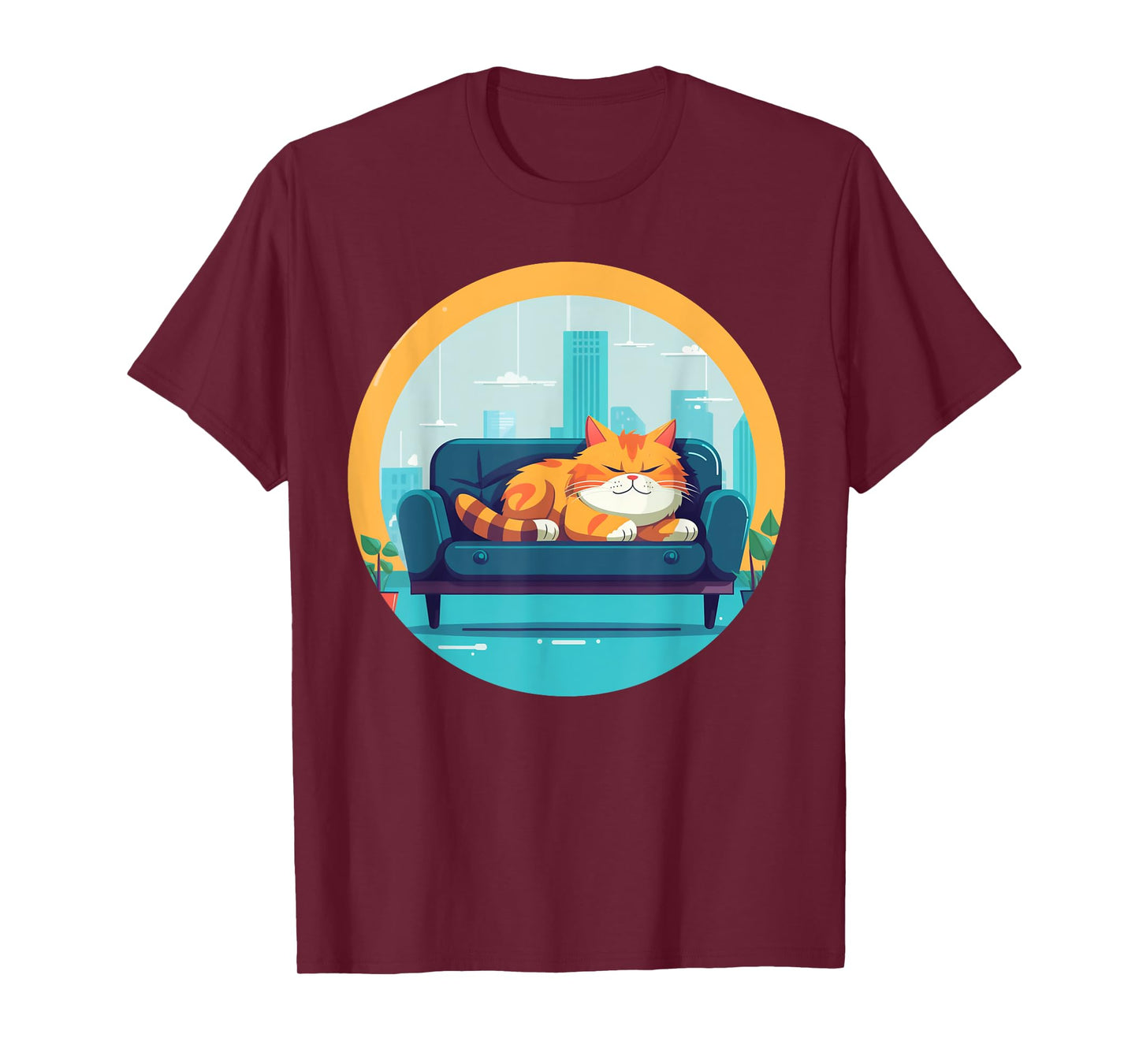 Funny sleepy cat on sofa for cats boys and girls T-Shirt