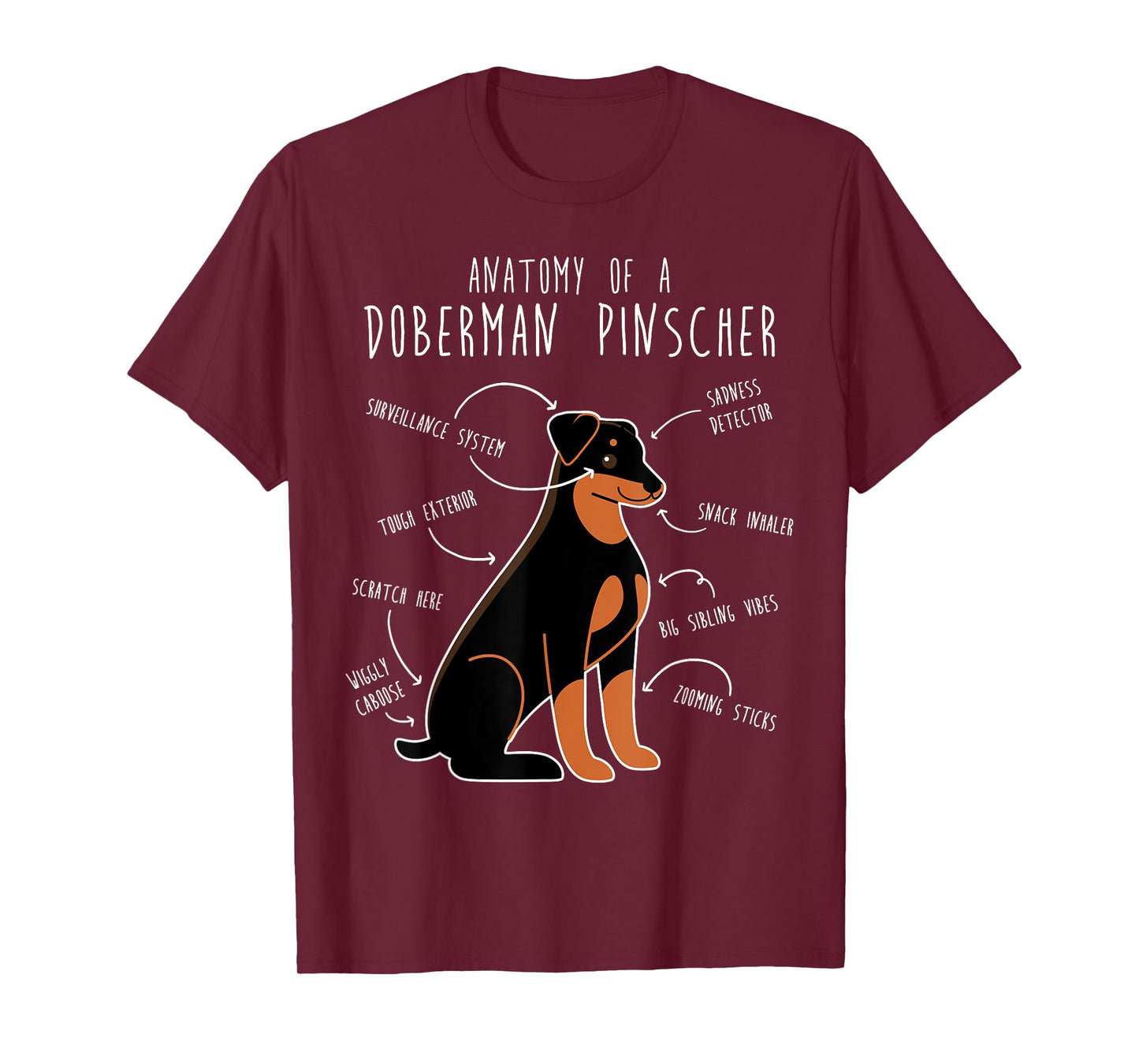 Doberman Pinscher Dog Anatomy Floppy Ears Funny Cute Pet Mom T-Shirt