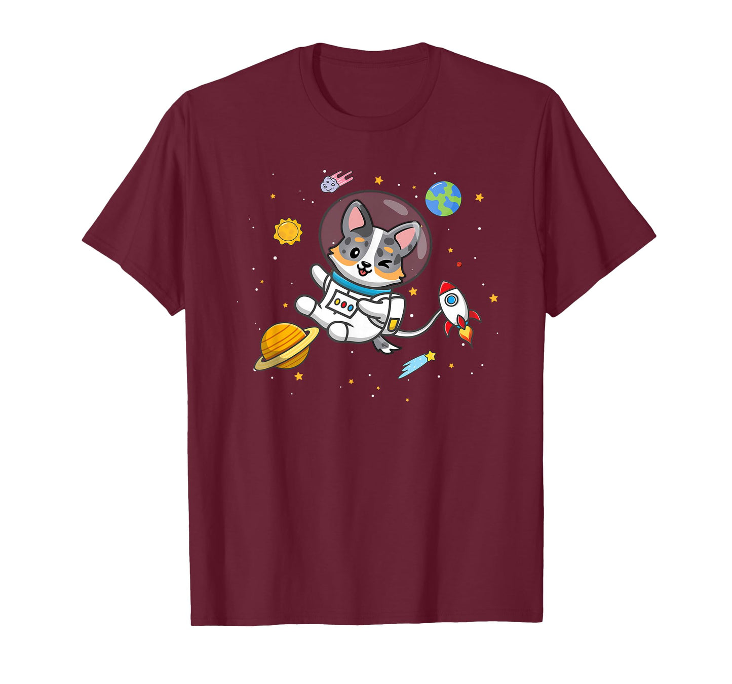 Funny Kawaii Kid Boys Space Astronaut Blue Merle Corgi Lover T-Shirt
