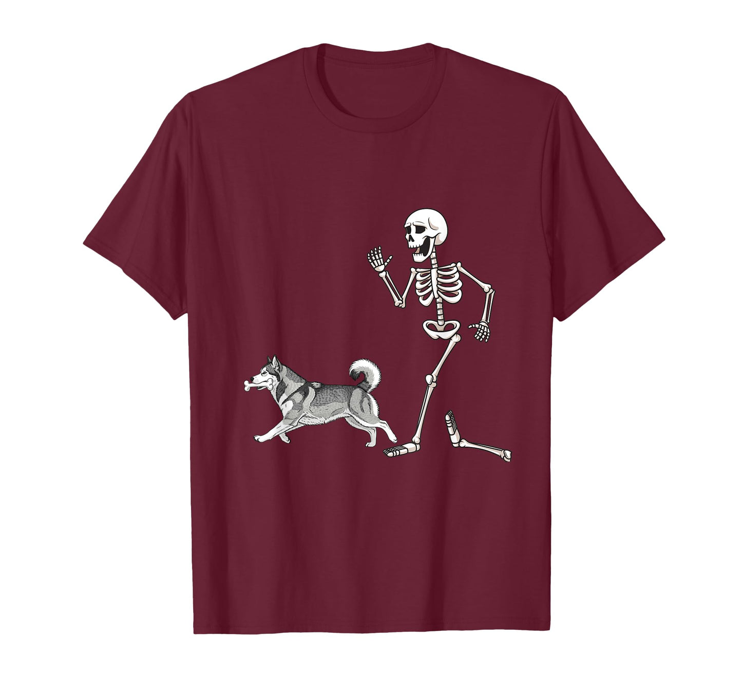 Funny Halloween Alaskan Malamute and Skeleton T-Shirt