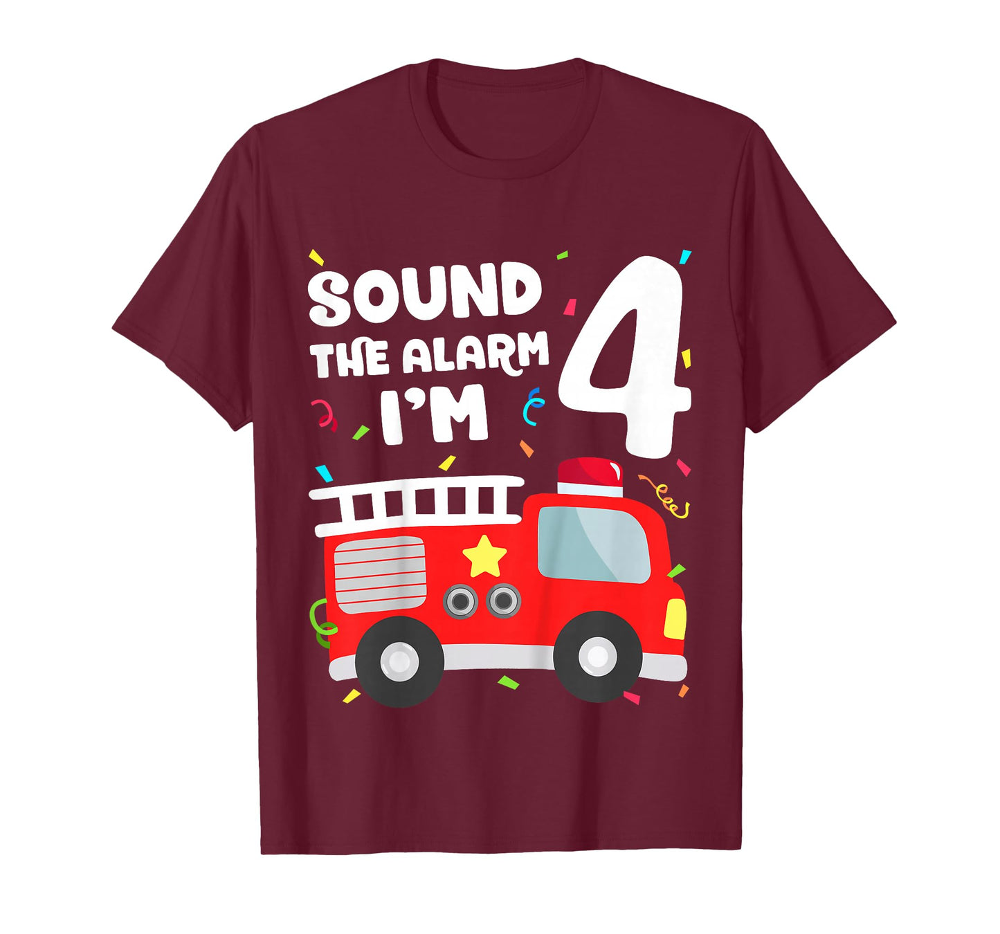 Fire Truck 4th Birthday Toddler Boy Firefighter 4 Year Old T-Shirt