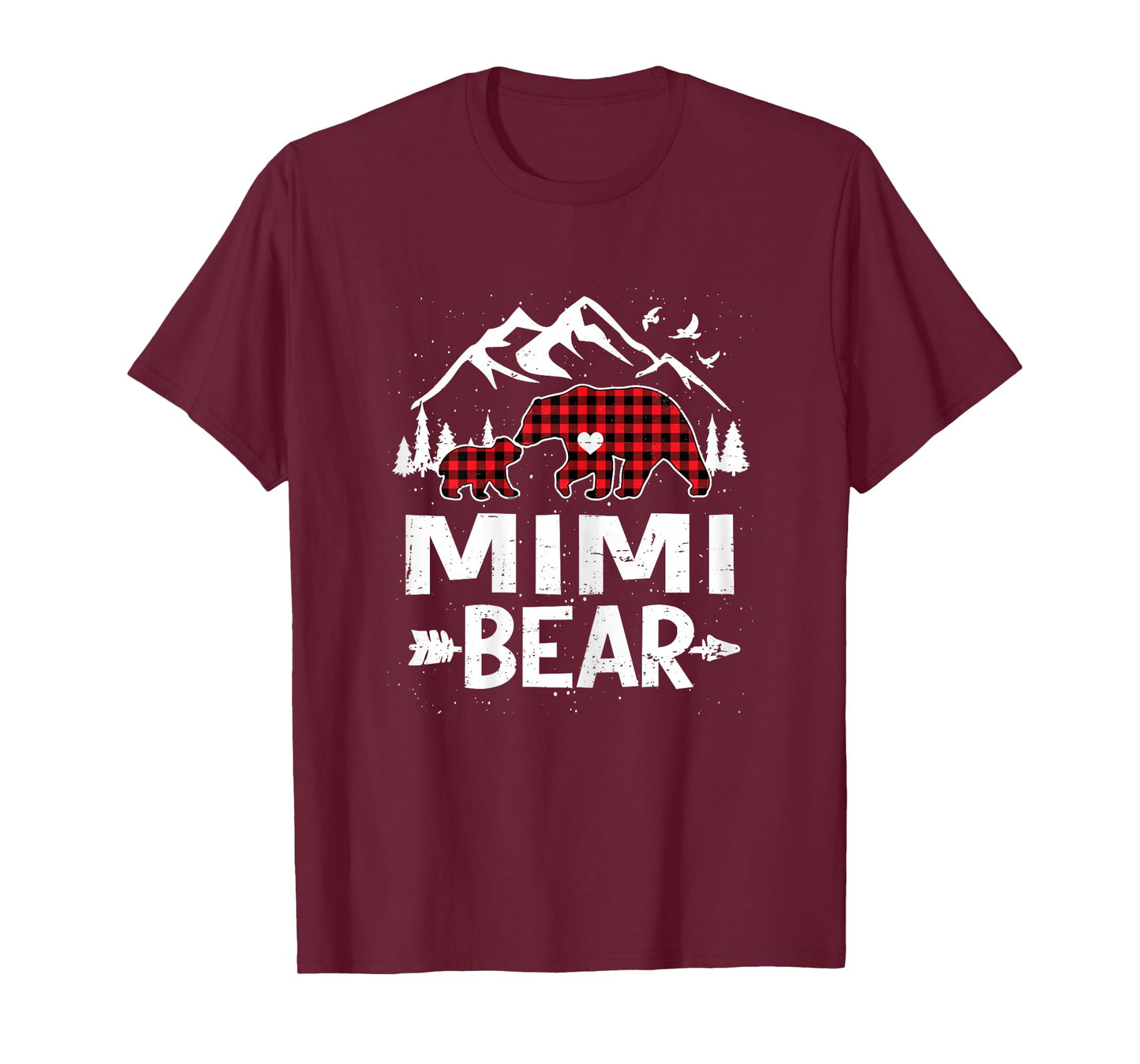 Mimi Bear Family Christmas 2025 Red Buffalo Plaid Pajamas T-Shirt
