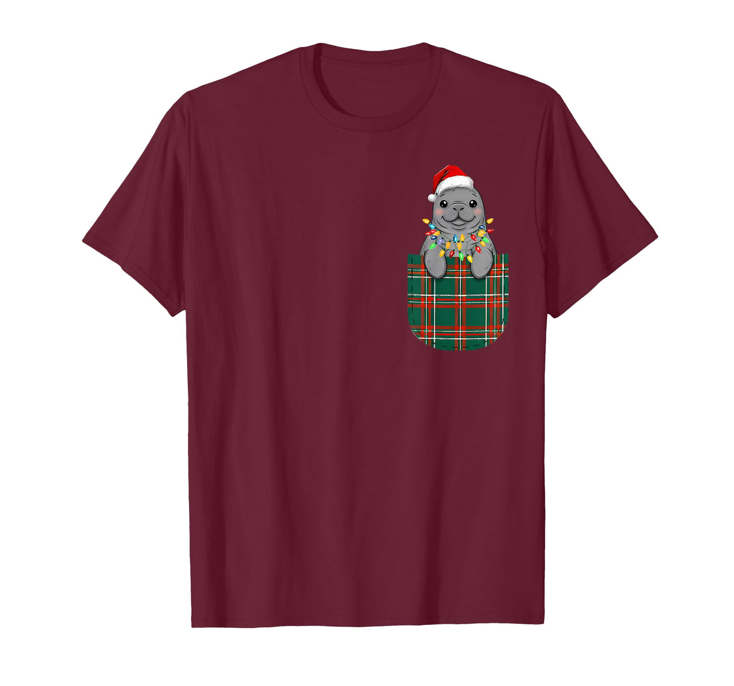 Manatee Buffalo Plaid Green Red White Pocket Christmas PJm T-Shirt
