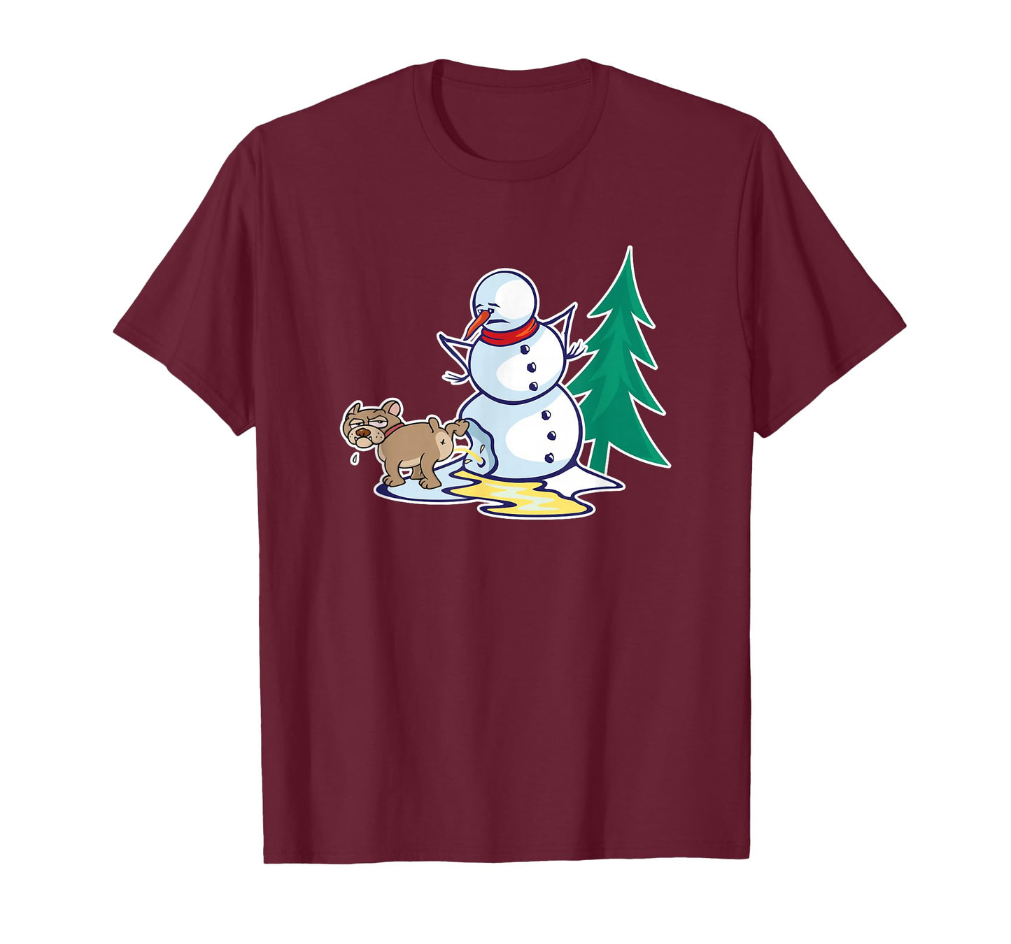 Funny Christmas Dog Peeing on Snowman Winter T-Shirt