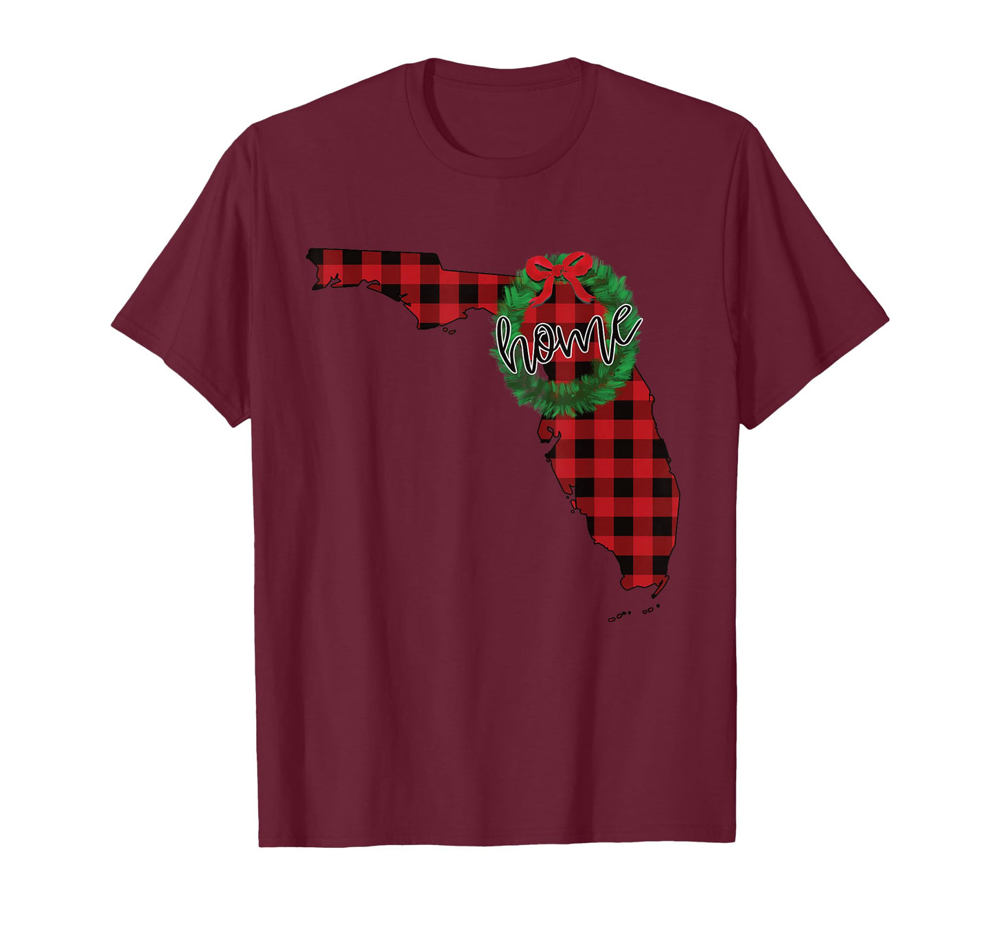 Florida Buffalo Plaid Christmas Home Wreath Retro T-Shirt