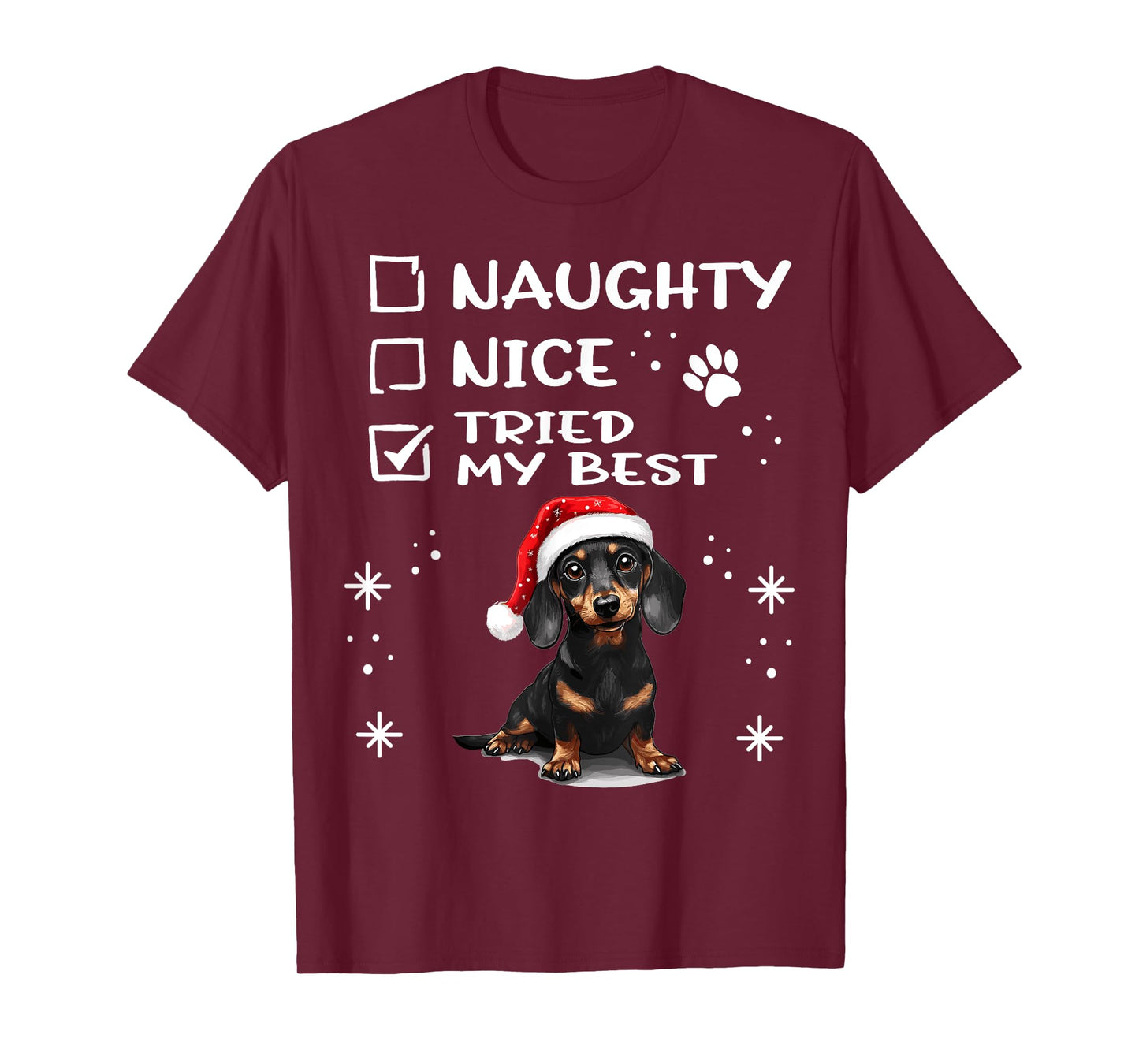Cute Dachshund Wiener Doxie dog Dog Christmas Naughty Nice T-Shirt