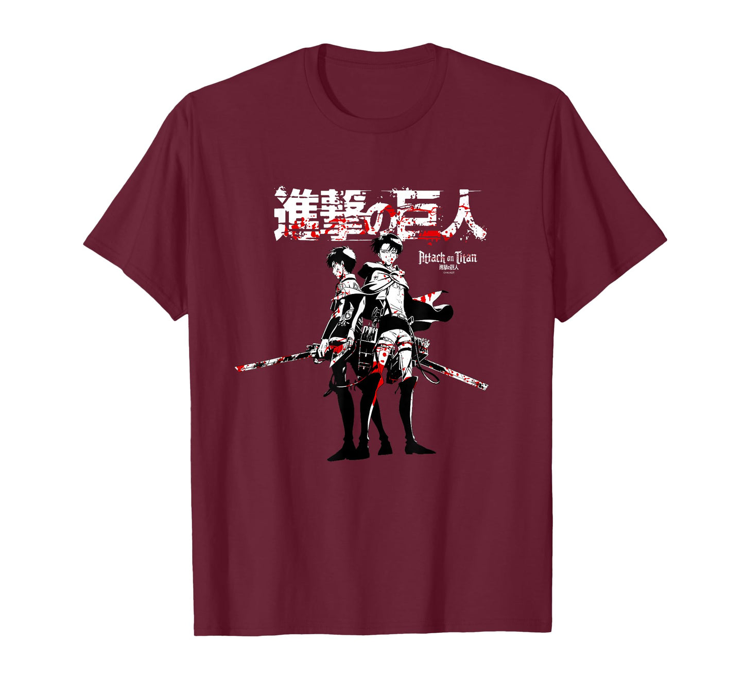 Attack on Titan Levi and Eren Sword Blood Splatter AOT Anime T-Shirt