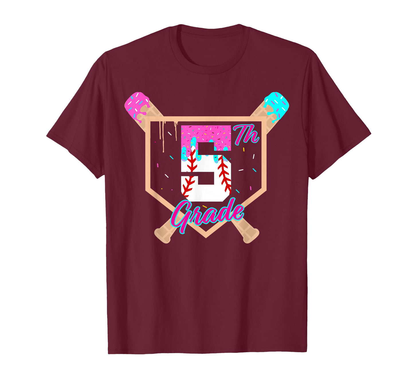 5th Grade Back to School Baseball Ice Cream Drip Home Plate T-Shirt