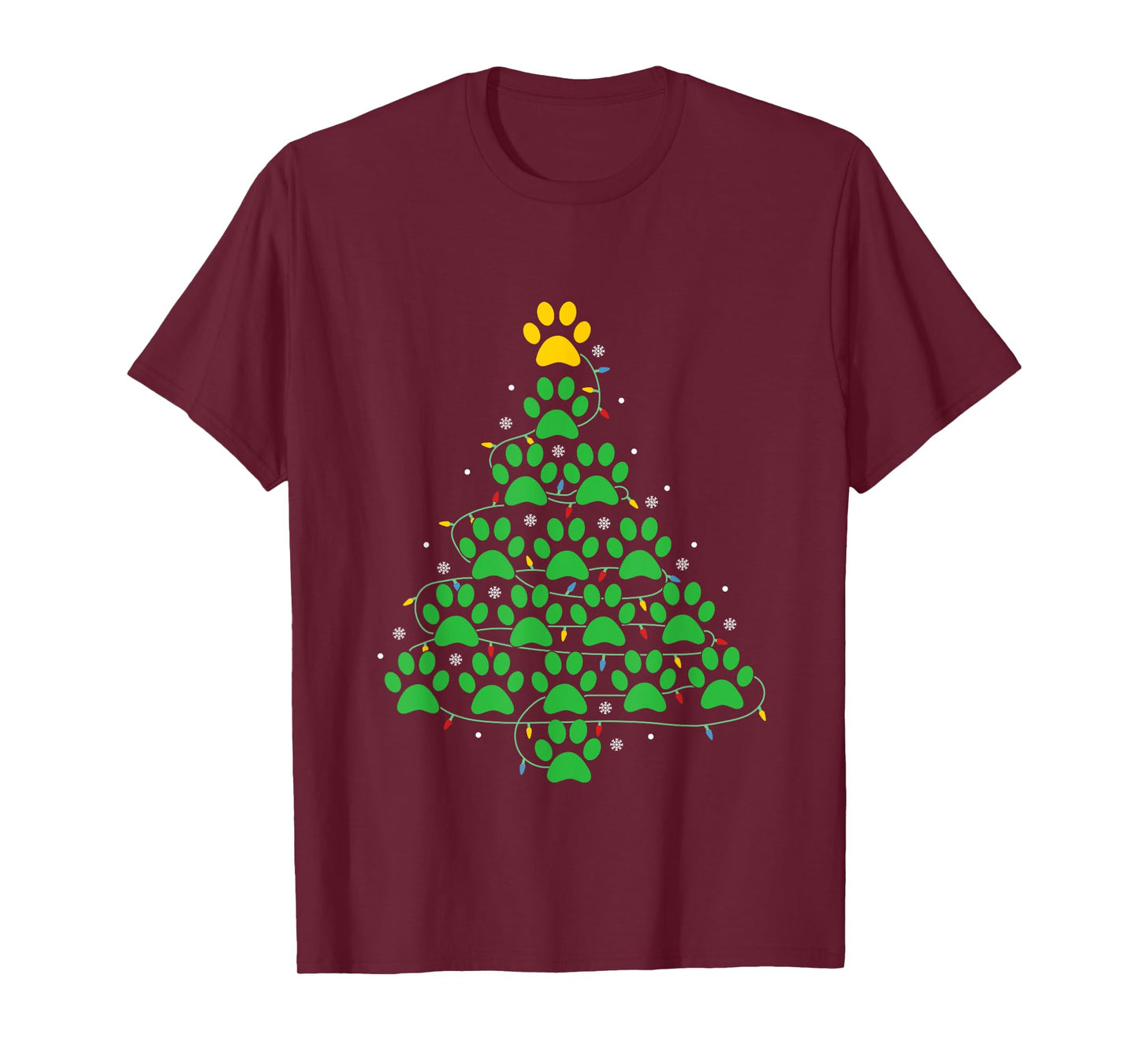 Dog Paw Christmas Design Lr Unisex-Adult Dog Paws Print Christmas Tree Lights Dog Lover T-Shirt