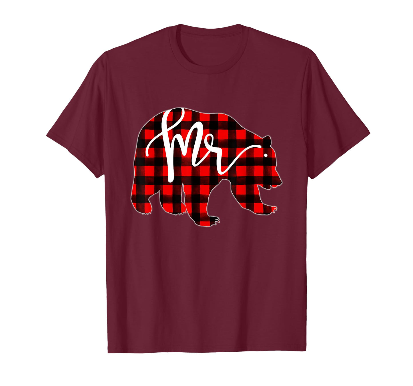 Red Plaid Mr Bear Matching Family Christmas Eve Newlywed T-Shirt