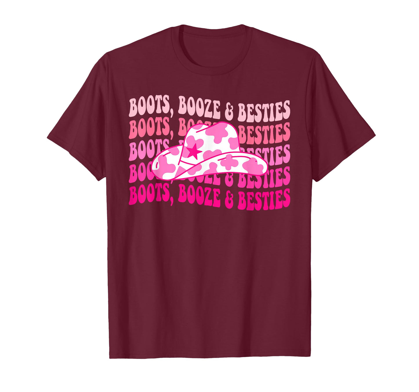 Boots Booze & Besties Western Cowgirls Groovy Bachelorette T-Shirt