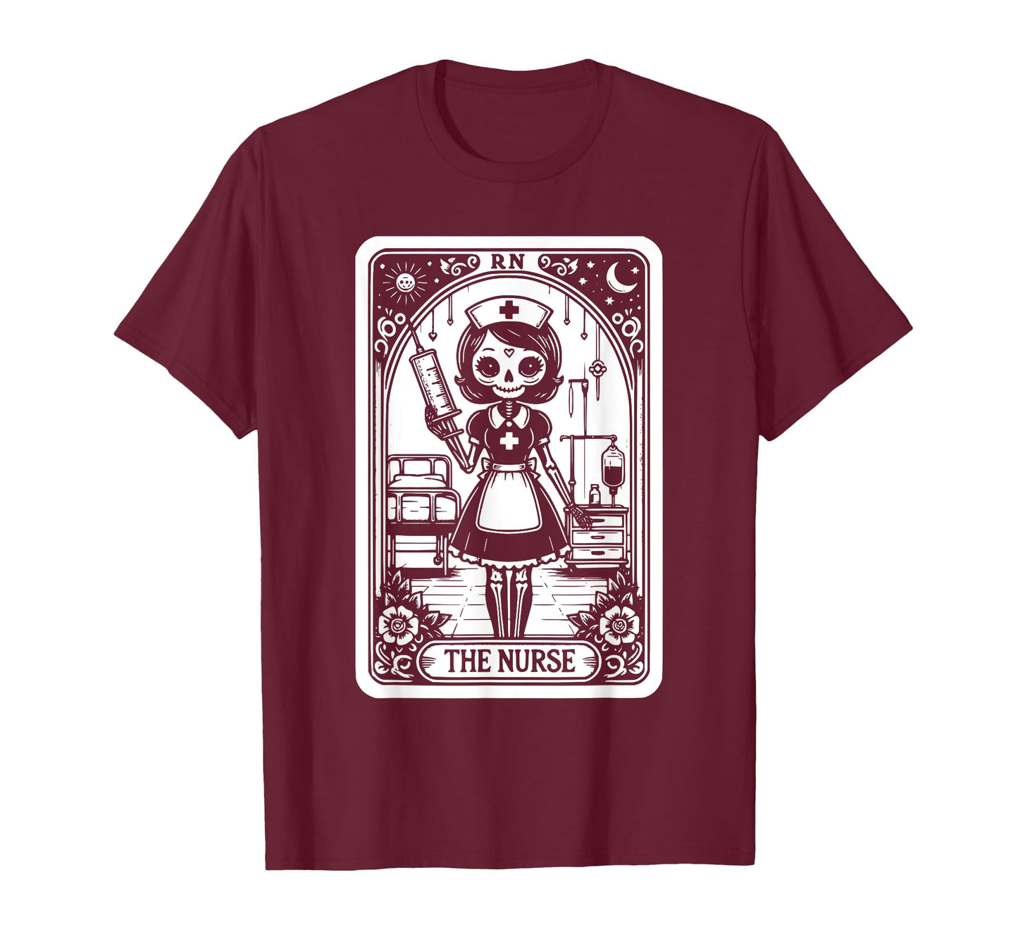 Funny Spooky Skeleton RN Nurse The Nurse Tarot Card Nursing T-Shirt
