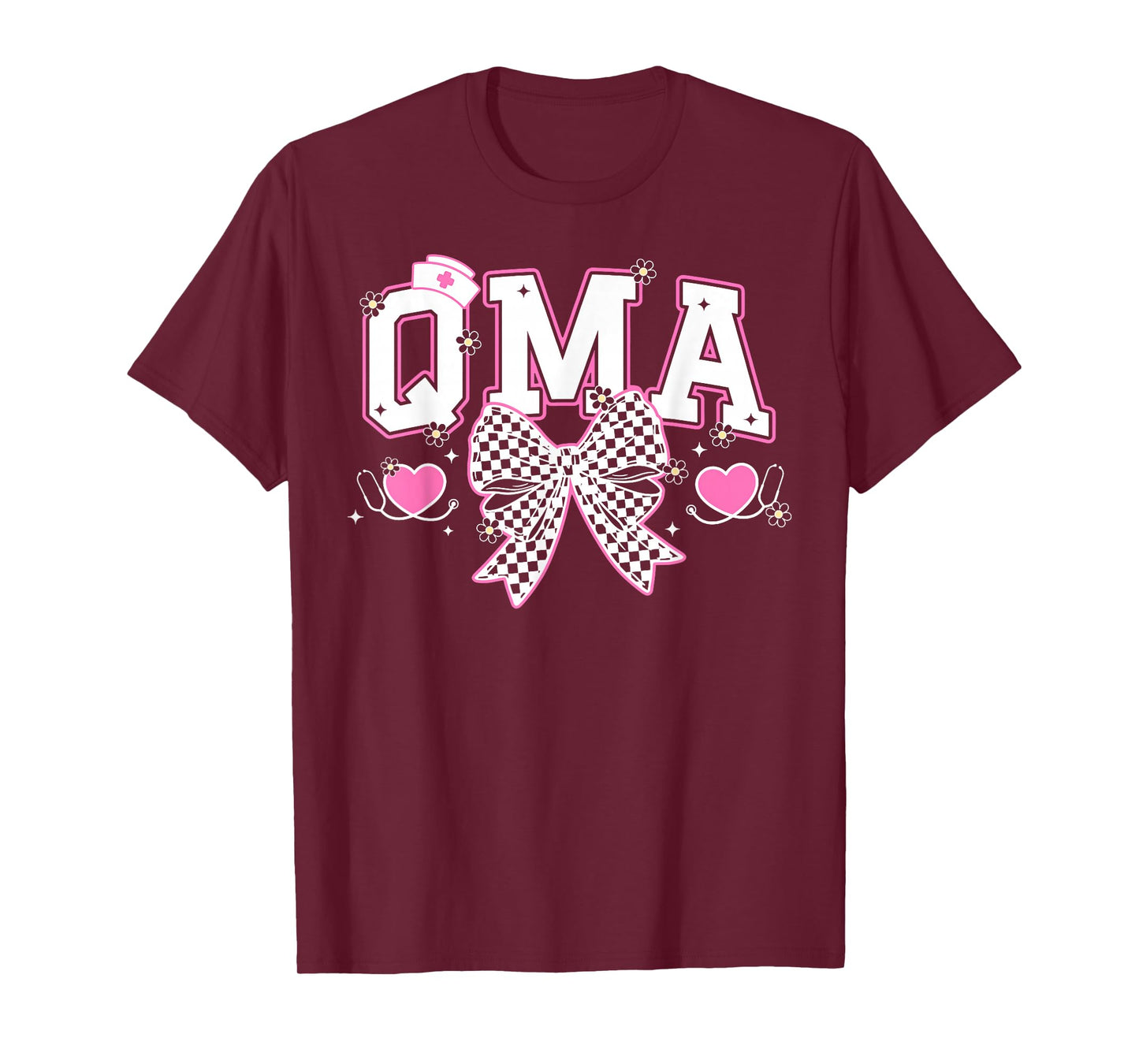 Retro QMA Coquette Bow Checkered Qualified Medication Aide T-Shirt