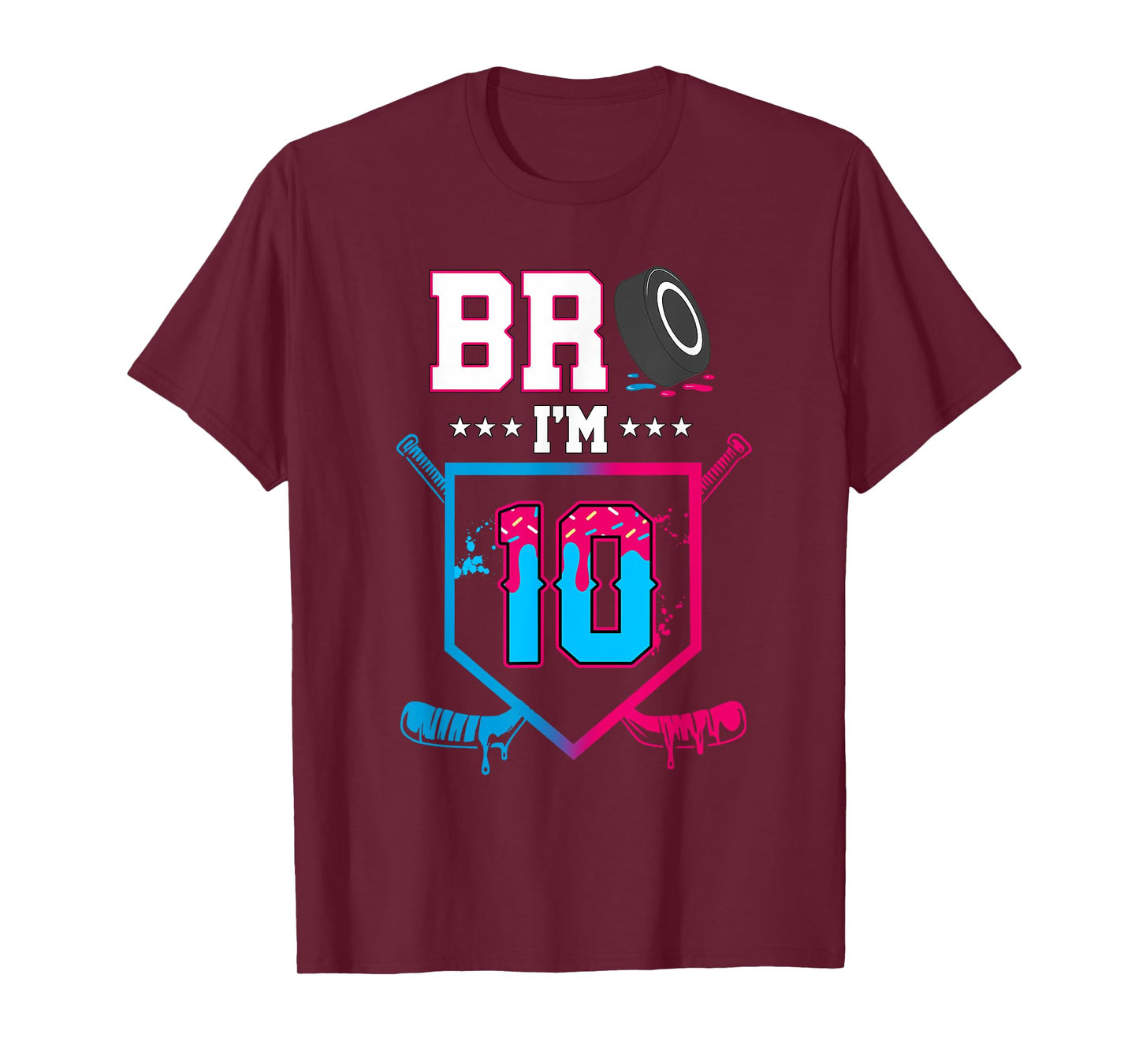 Bro I'm 10 Year Old Hockey Ice Cream Drip 10th Birthday Boy T-Shirt