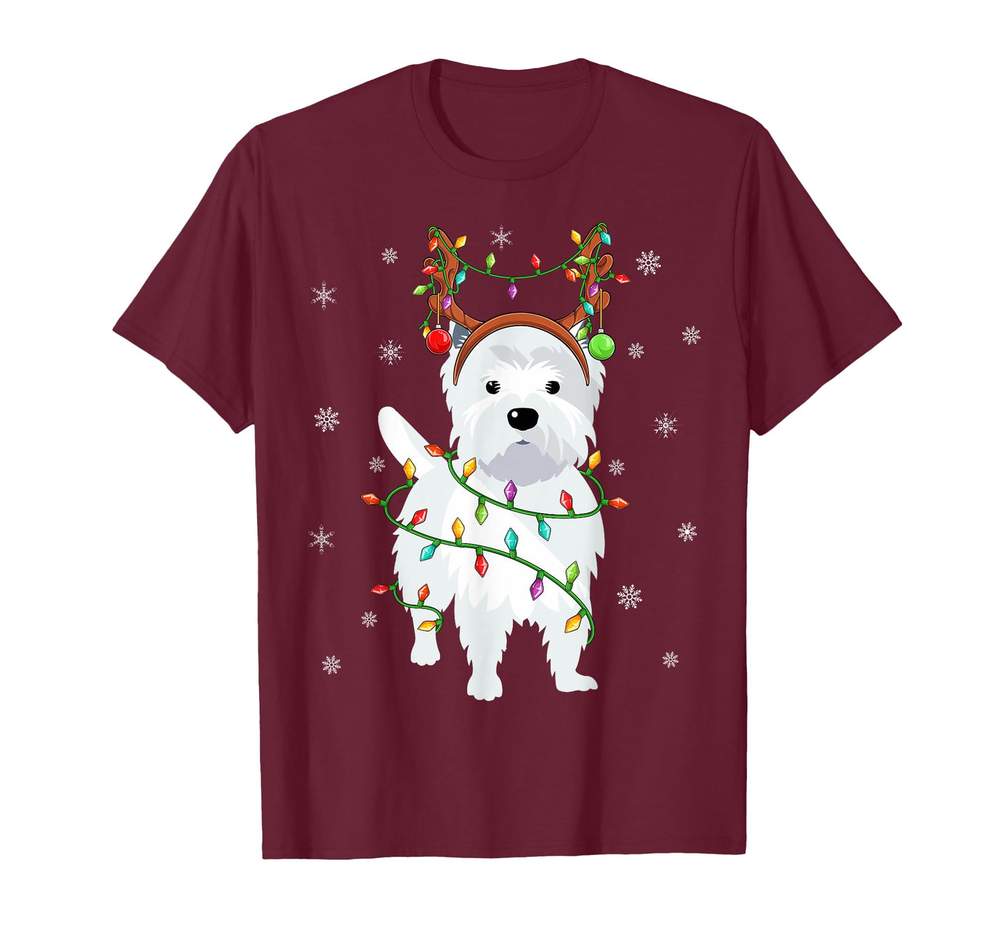 Westie Dog Xmas Lighting Reindeer Hat Westie Christmas T-Shirt for Men Women Kids