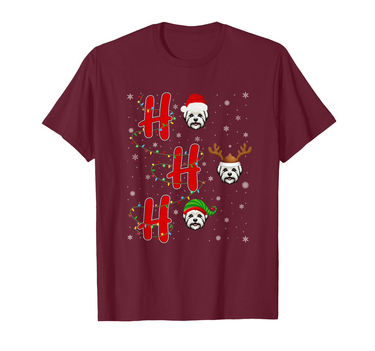 Xmas Lights HO HO HO Maltese Dog Funny Ugly Christmas T-Shirt